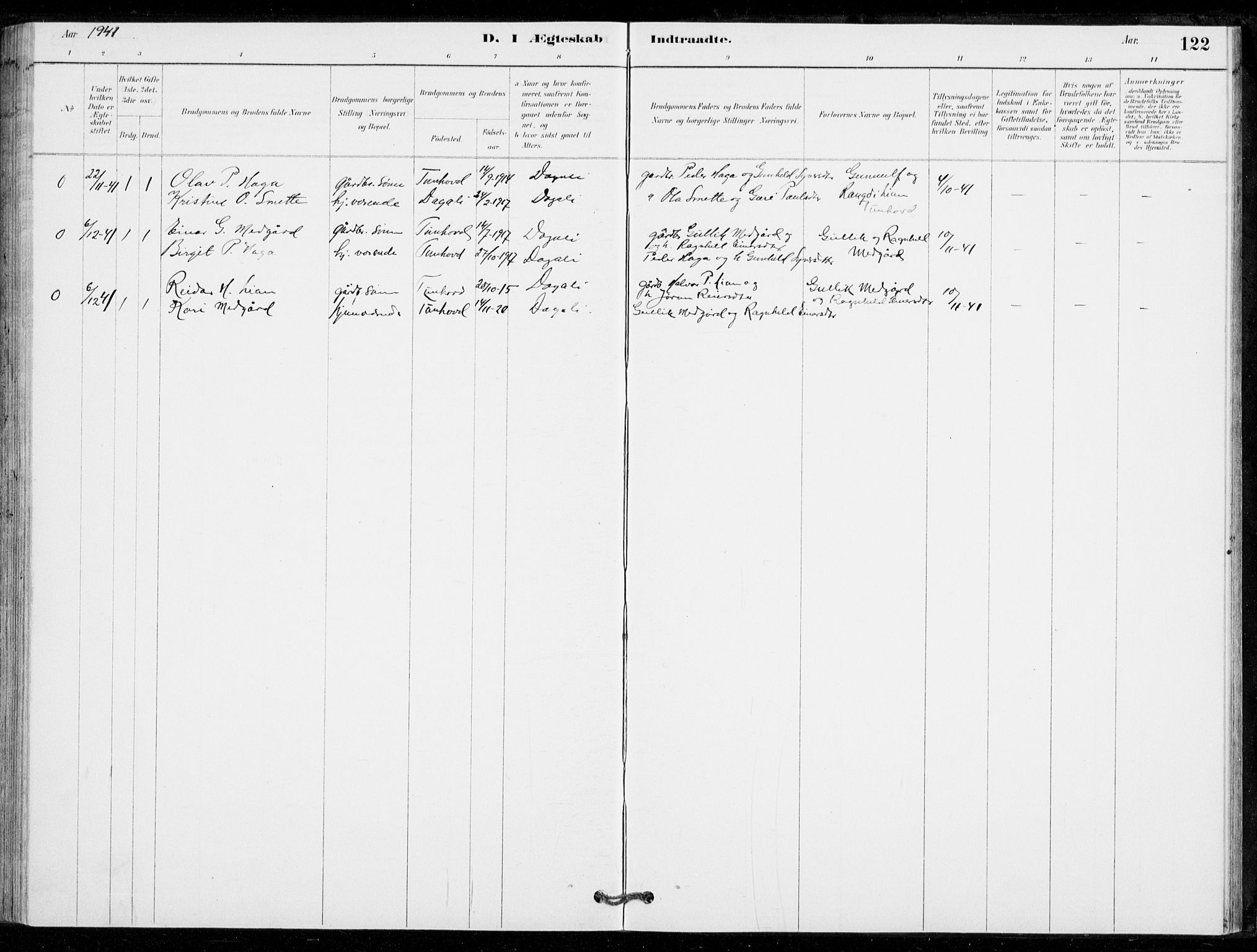 Nore kirkebøker, SAKO/A-238/G/Gc/L0003: Parish register (copy) no. III 3, 1881-1941, p. 122