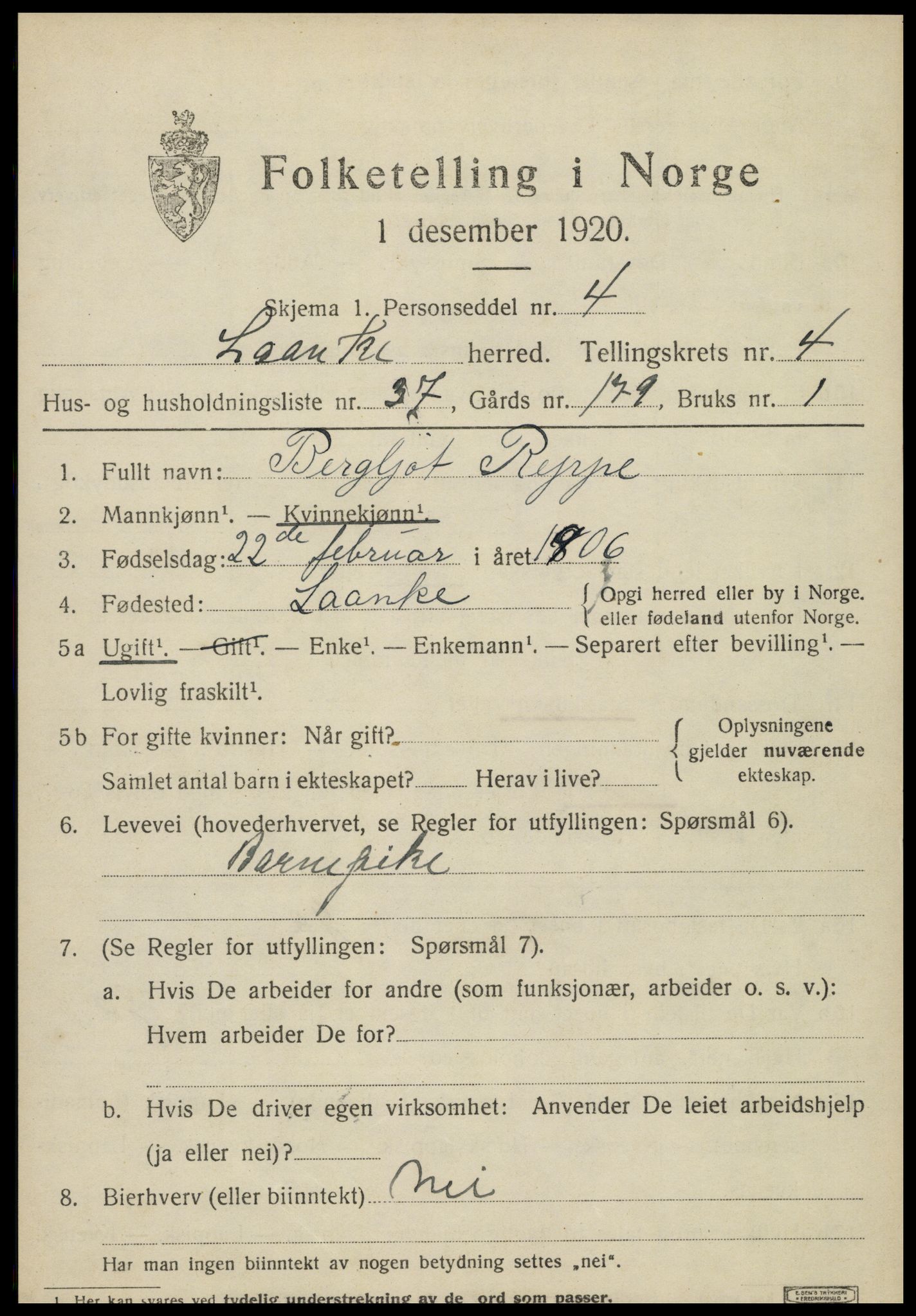 SAT, 1920 census for Lånke, 1920, p. 2756