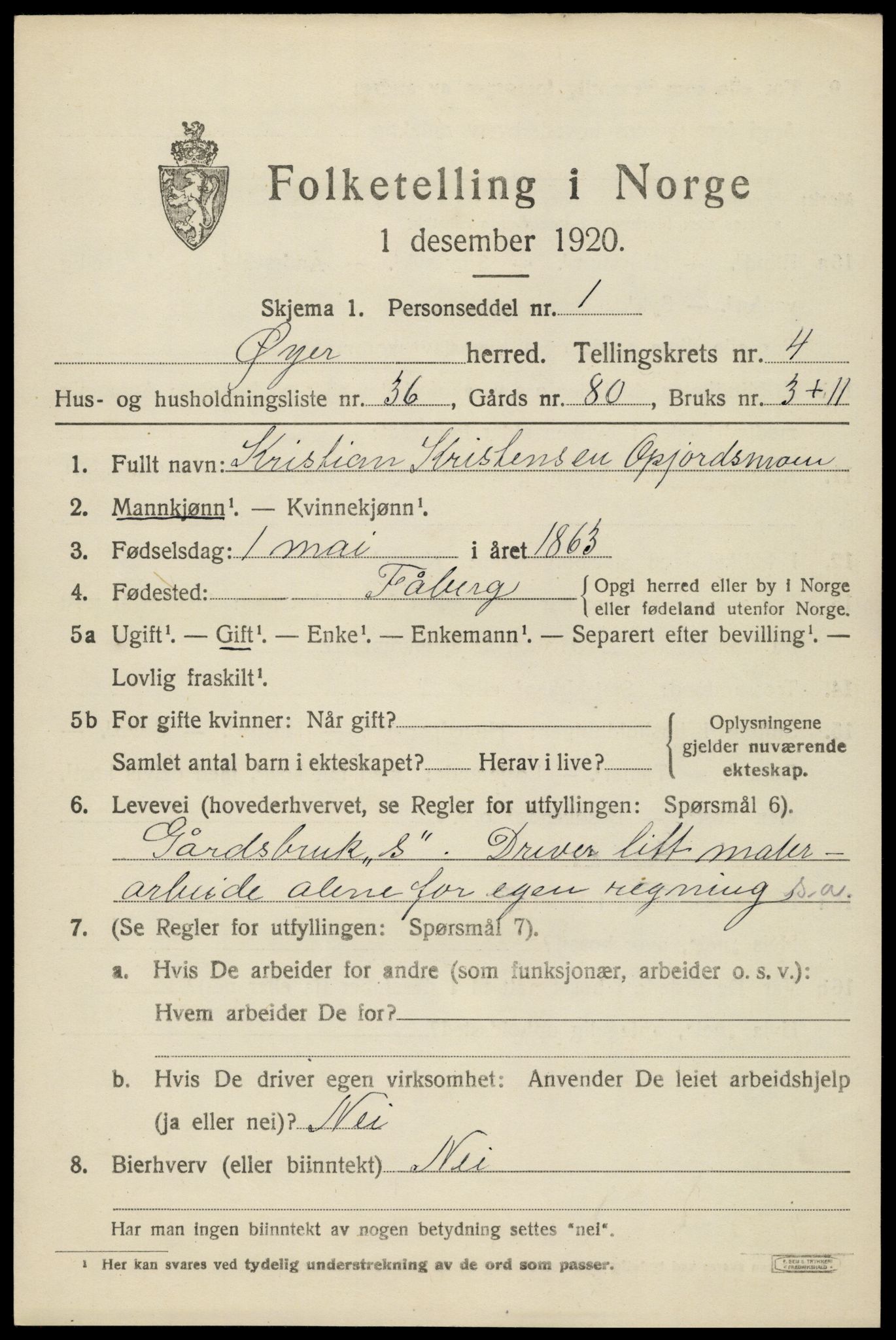 SAH, 1920 census for Øyer, 1920, p. 4261