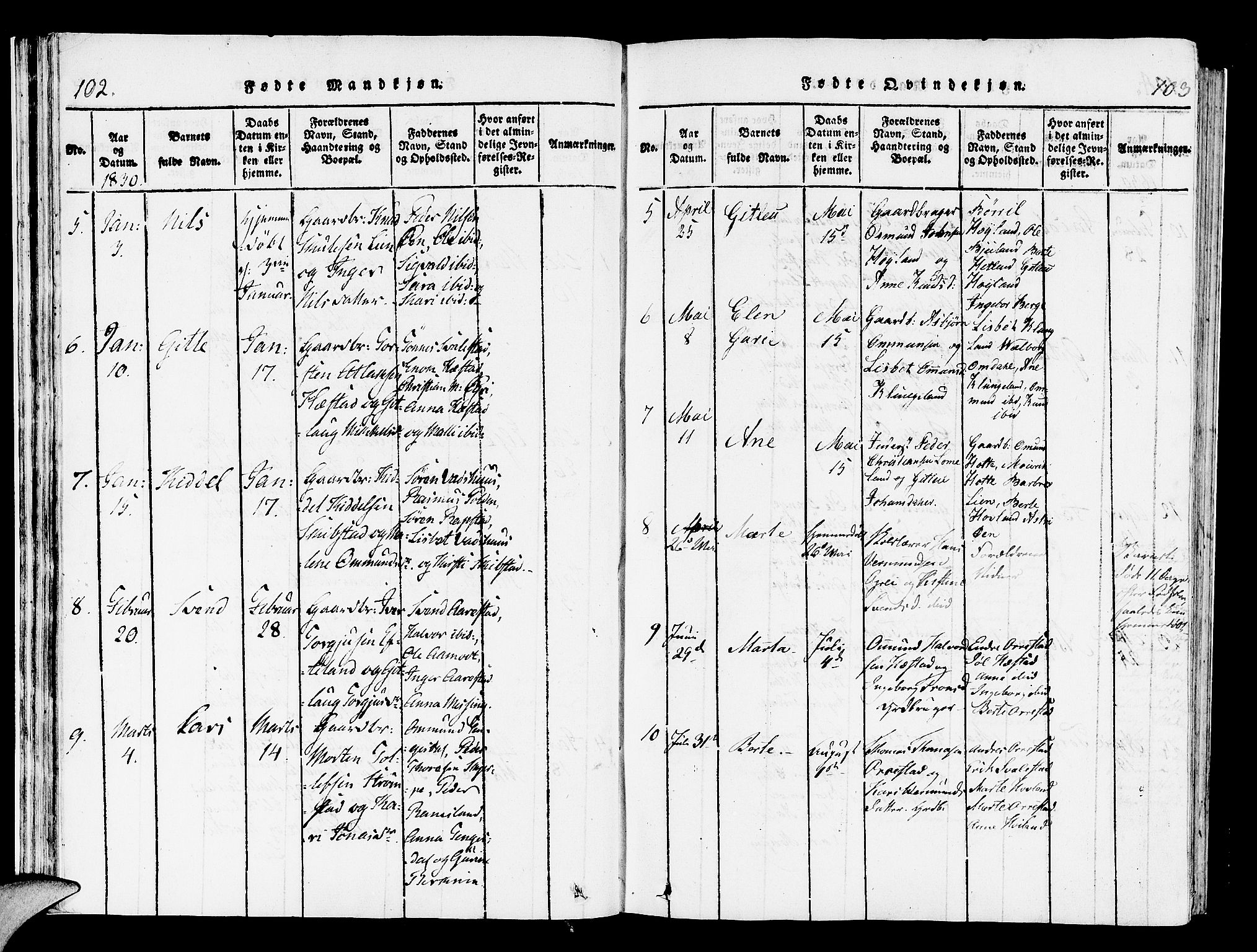 Helleland sokneprestkontor, AV/SAST-A-101810: Parish register (official) no. A 4, 1815-1834, p. 102-103