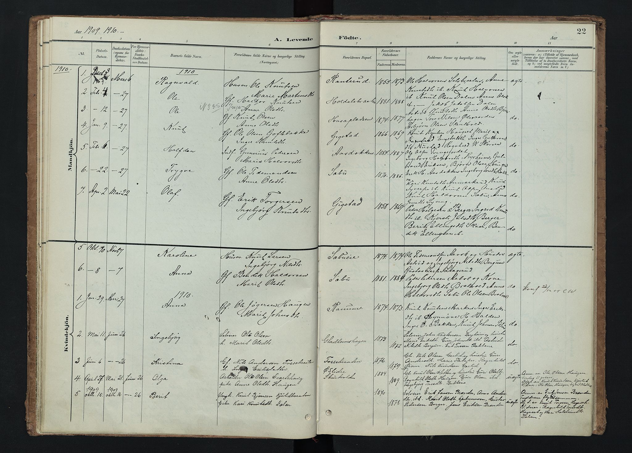 Nord-Aurdal prestekontor, SAH/PREST-132/H/Ha/Haa/L0015: Parish register (official) no. 15, 1896-1914, p. 22