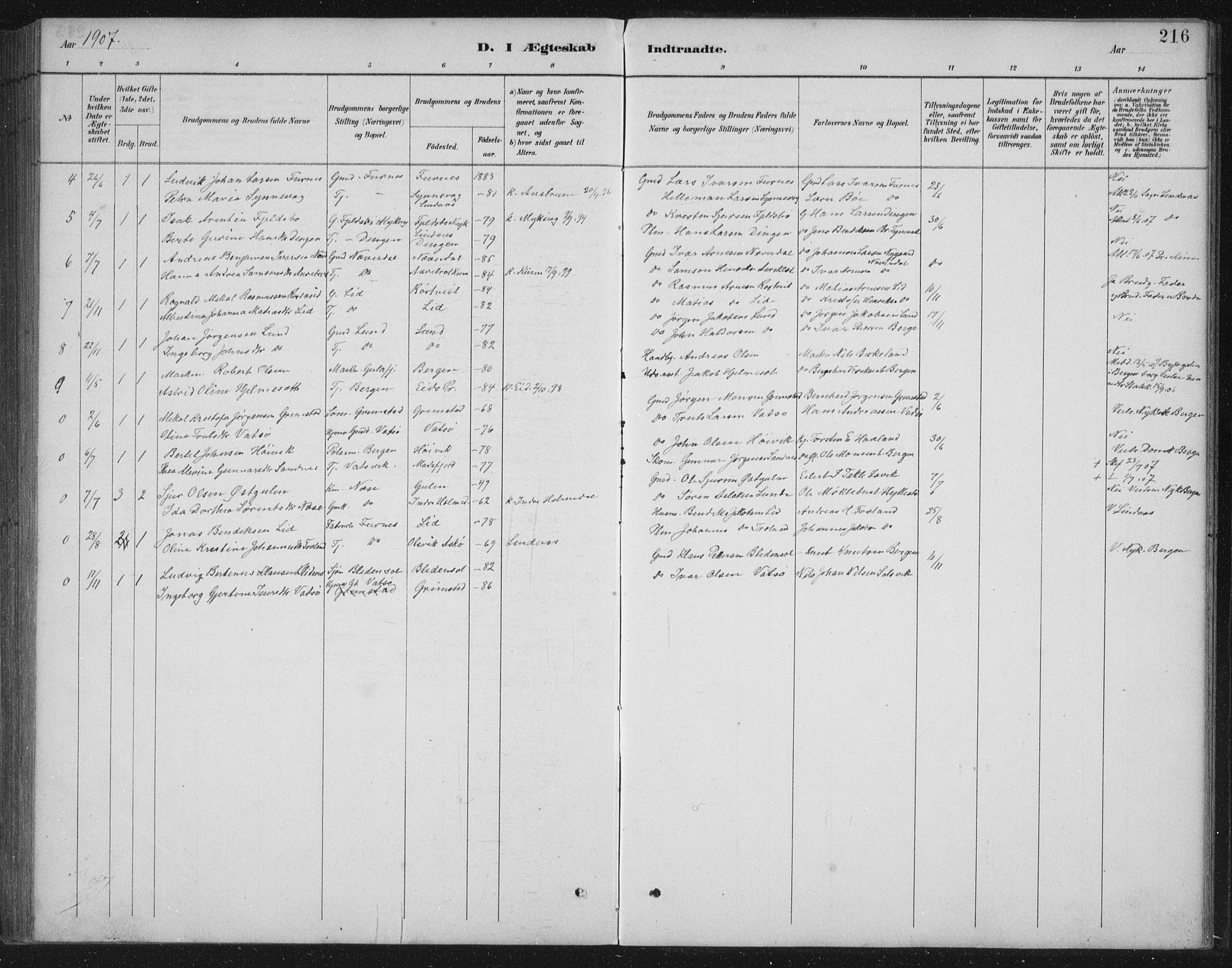 Gulen sokneprestembete, AV/SAB-A-80201/H/Hab/Habb/L0003: Parish register (copy) no. B 3, 1884-1907, p. 216