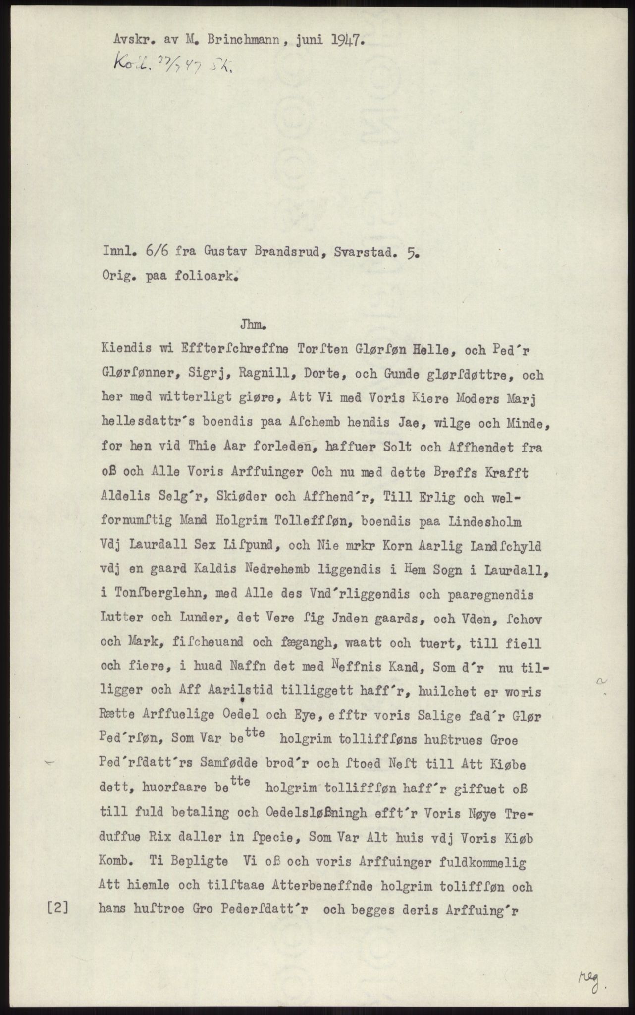 Samlinger til kildeutgivelse, Diplomavskriftsamlingen, RA/EA-4053/H/Ha, p. 574