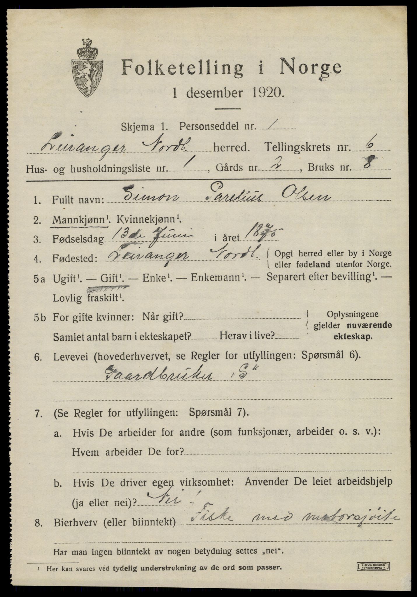 SAT, 1920 census for Leiranger, 1920, p. 2085