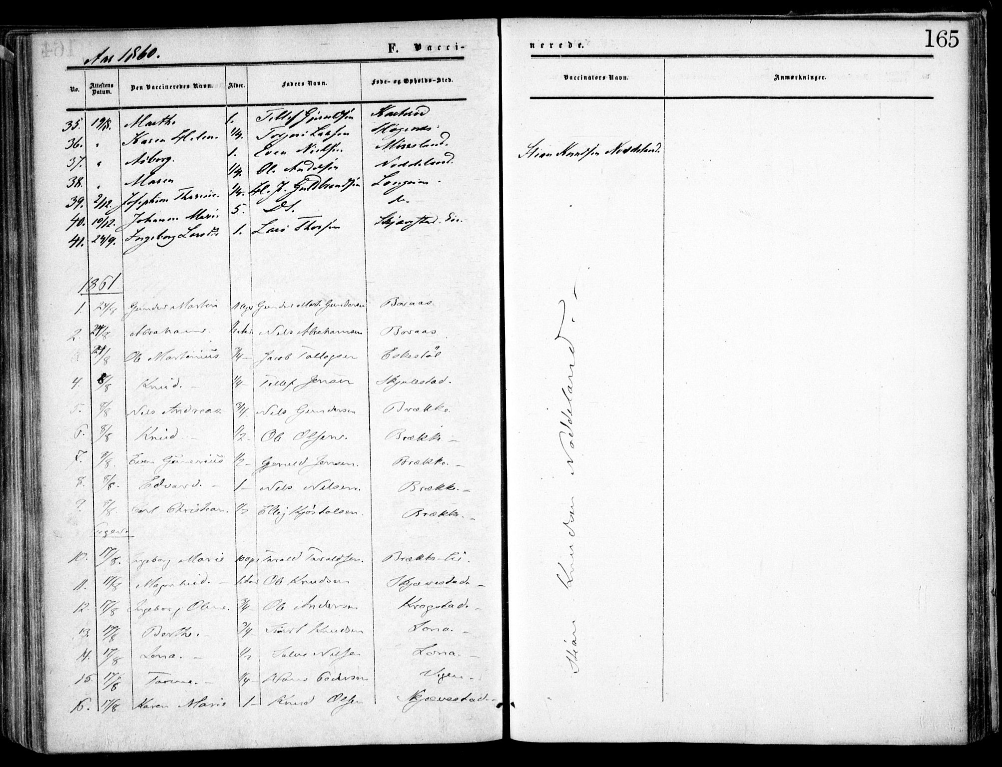 Austre Moland sokneprestkontor, SAK/1111-0001/F/Fa/Faa/L0008: Parish register (official) no. A 8, 1858-1868, p. 165
