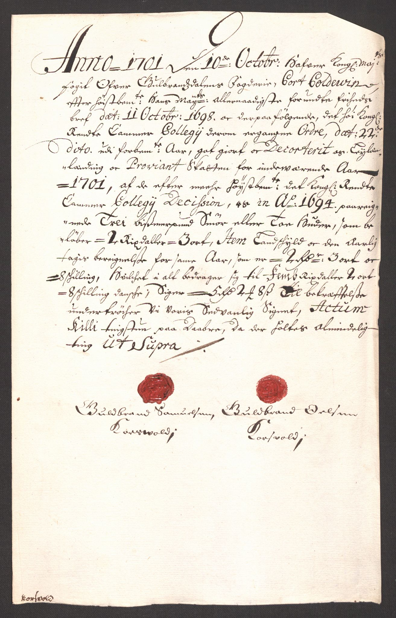 Rentekammeret inntil 1814, Reviderte regnskaper, Fogderegnskap, AV/RA-EA-4092/R17/L1174: Fogderegnskap Gudbrandsdal, 1701, p. 137