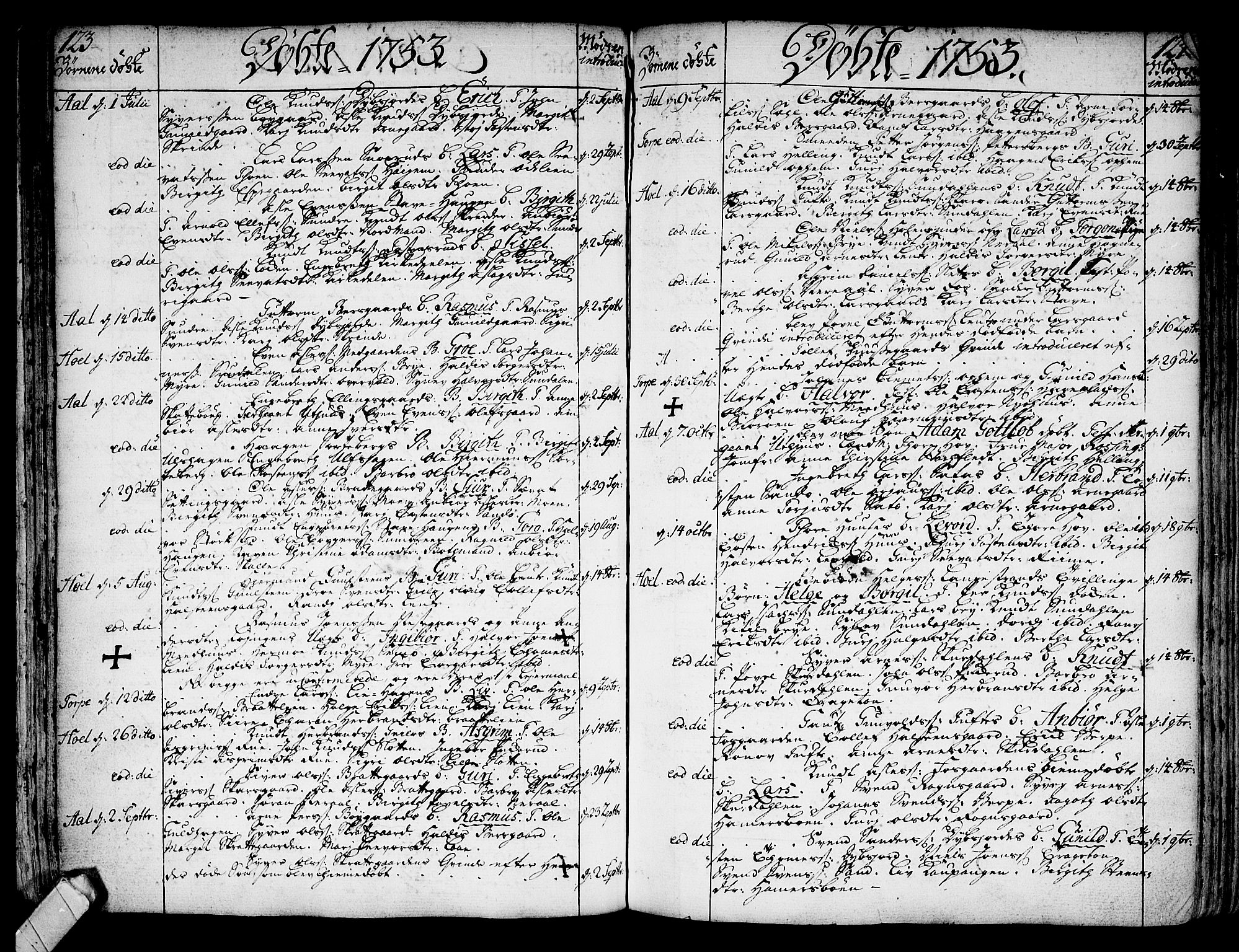 Ål kirkebøker, SAKO/A-249/F/Fa/L0001: Parish register (official) no. I 1, 1744-1769, p. 123-124