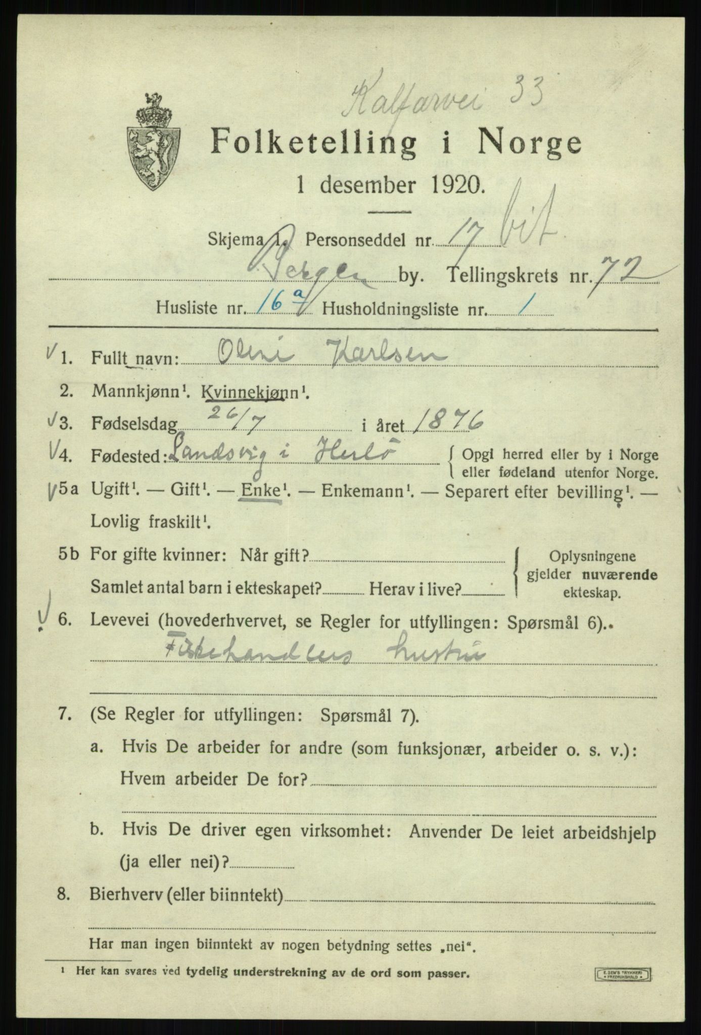 SAB, 1920 census for Bergen, 1920, p. 142368