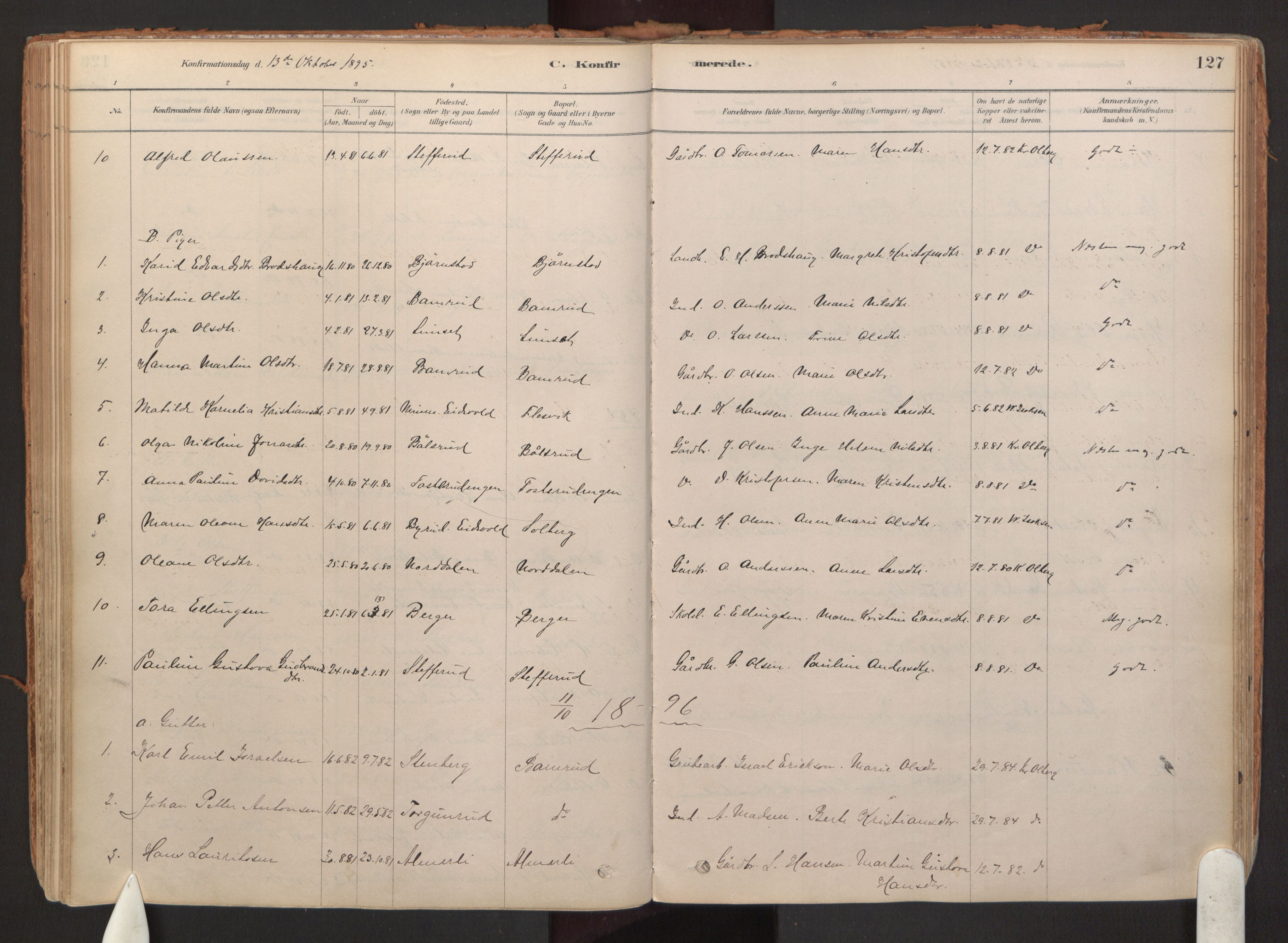 Hurdal prestekontor Kirkebøker, SAO/A-10889/F/Fb/L0003: Parish register (official) no. II 3, 1878-1920, p. 127