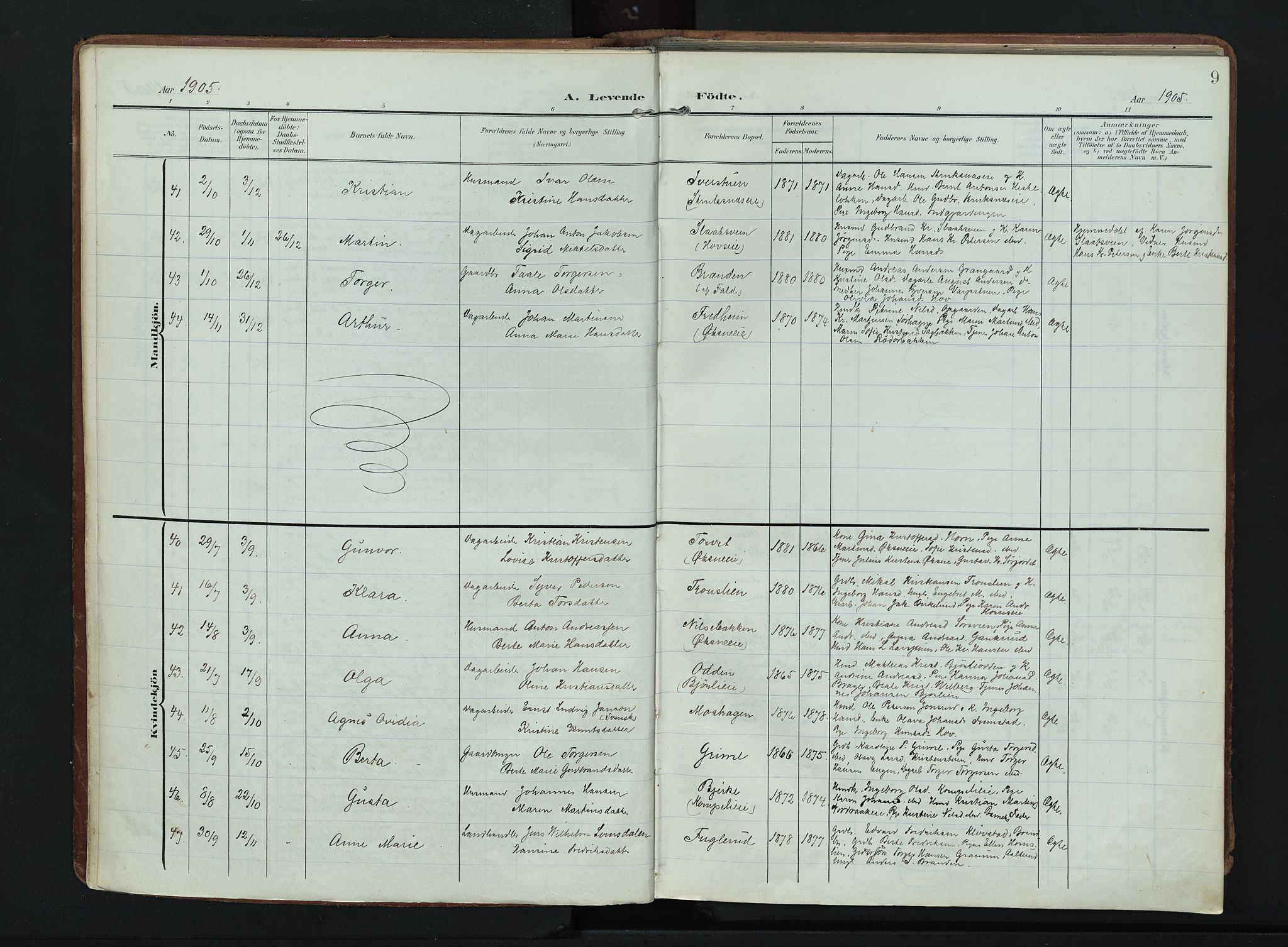 Søndre Land prestekontor, AV/SAH-PREST-122/K/L0007: Parish register (official) no. 7, 1905-1914, p. 9