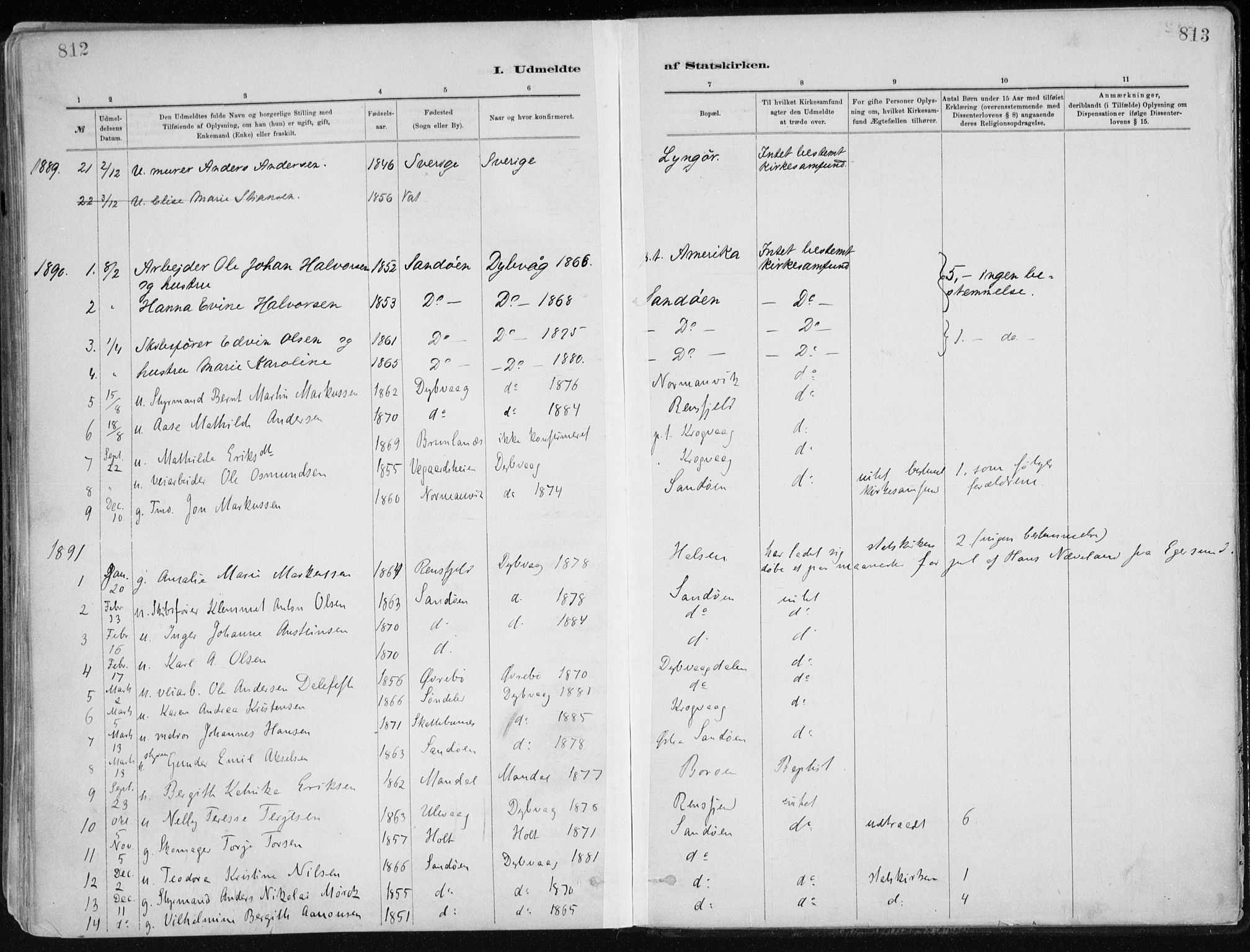 Dypvåg sokneprestkontor, AV/SAK-1111-0007/F/Fa/Faa/L0008: Parish register (official) no. A 8, 1885-1906, p. 812-813