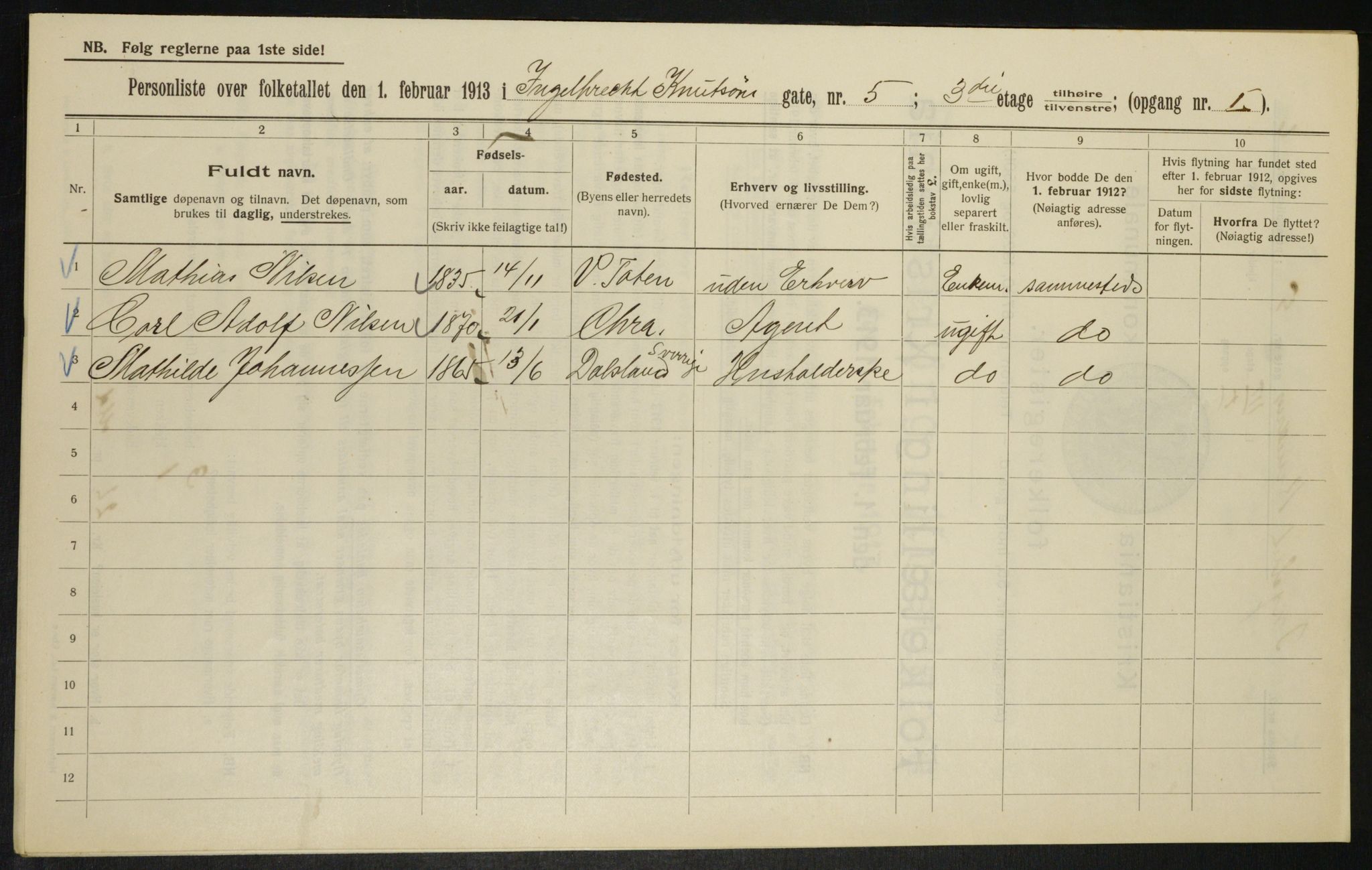 OBA, Municipal Census 1913 for Kristiania, 1913, p. 43670