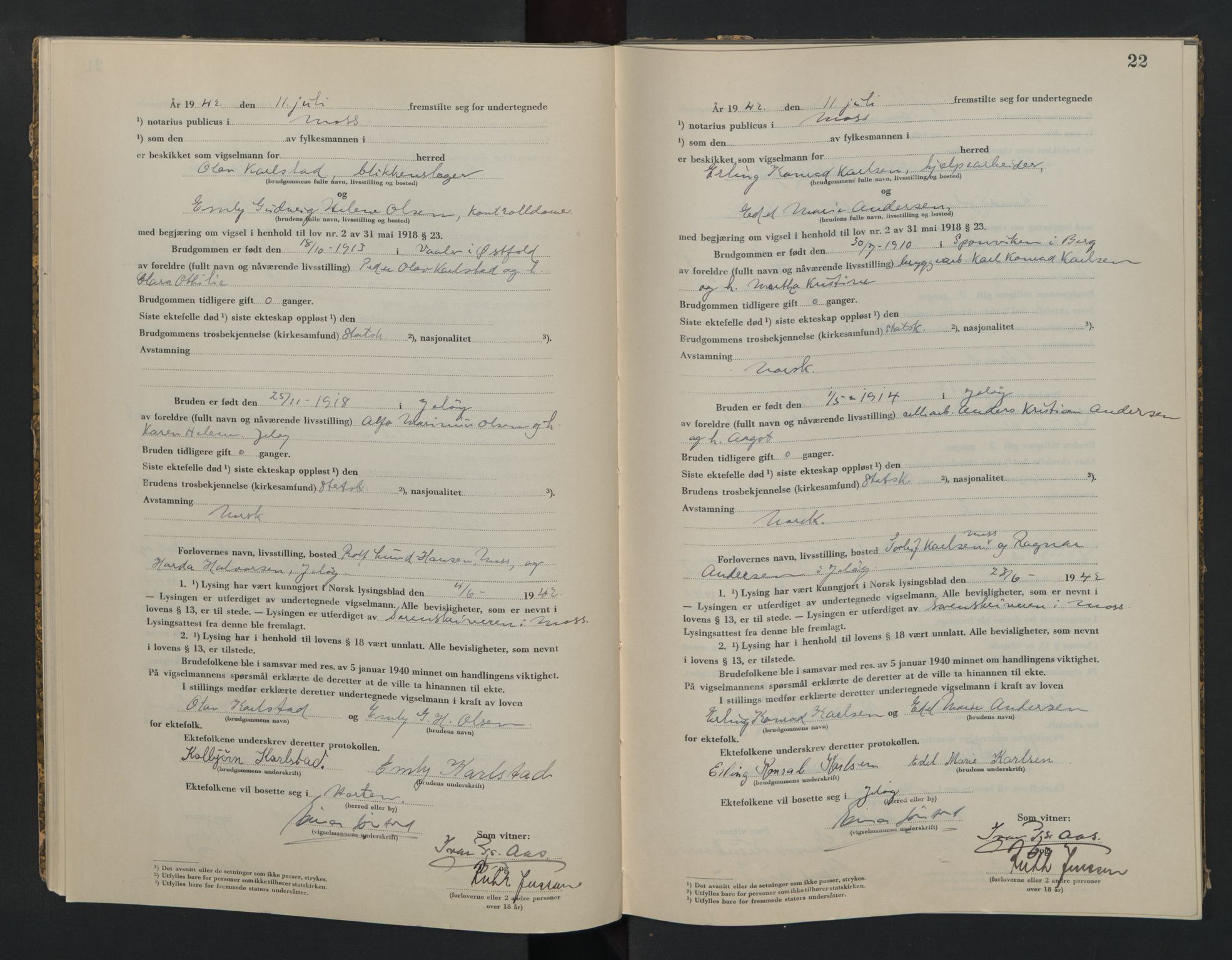Moss sorenskriveri, AV/SAO-A-10168, 1942-1943, p. 22