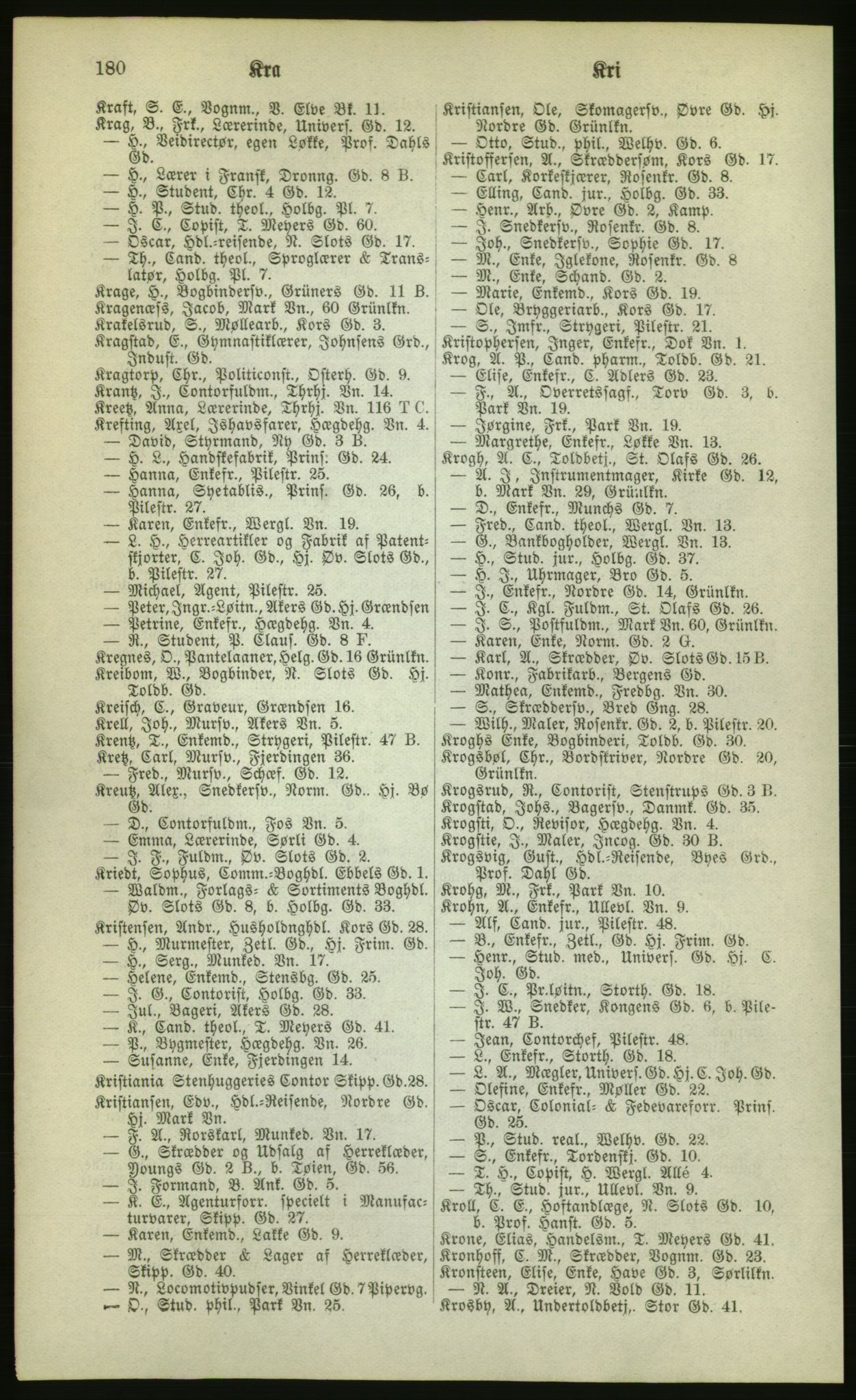 Kristiania/Oslo adressebok, PUBL/-, 1880, p. 180