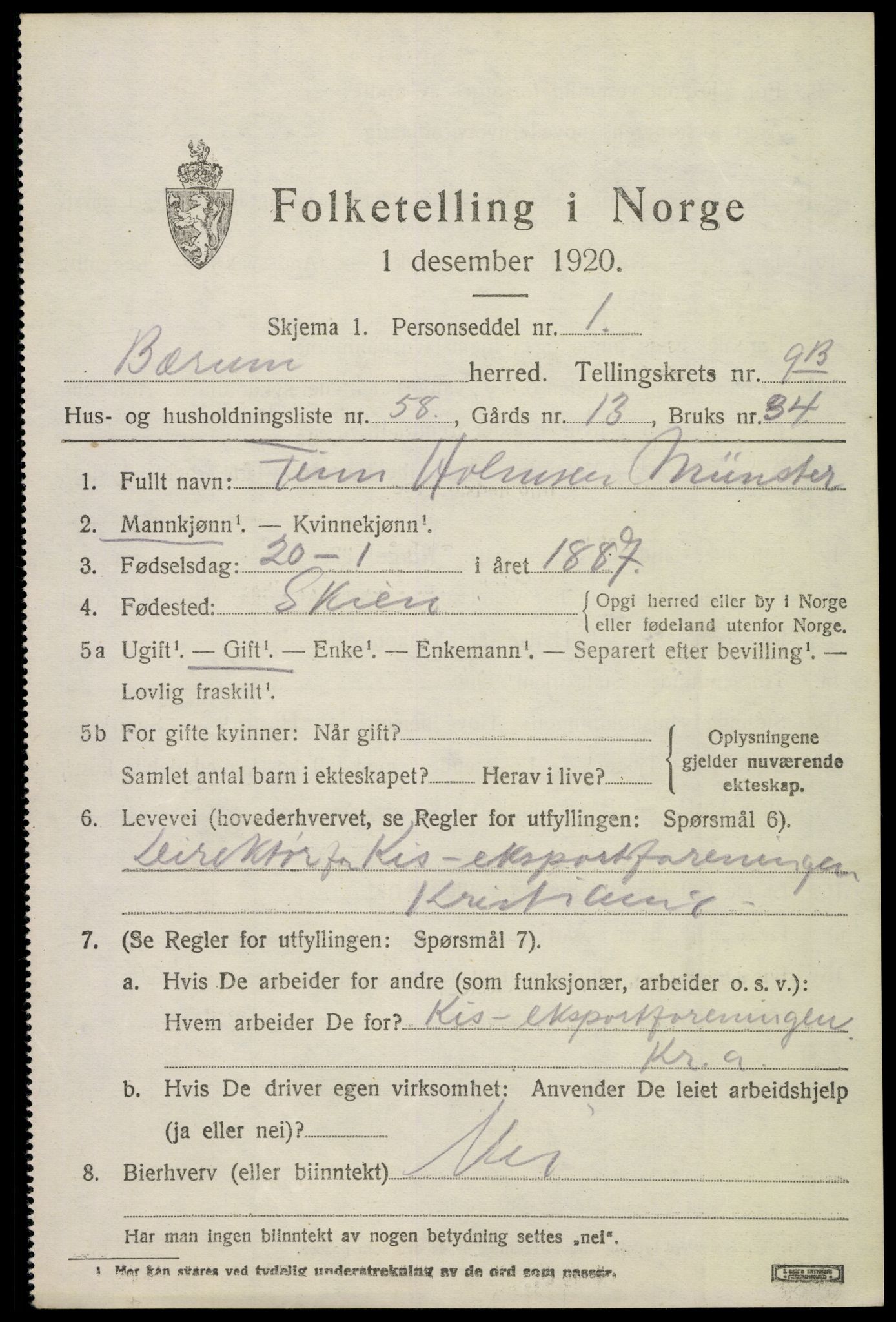 SAO, 1920 census for Bærum, 1920, p. 21398