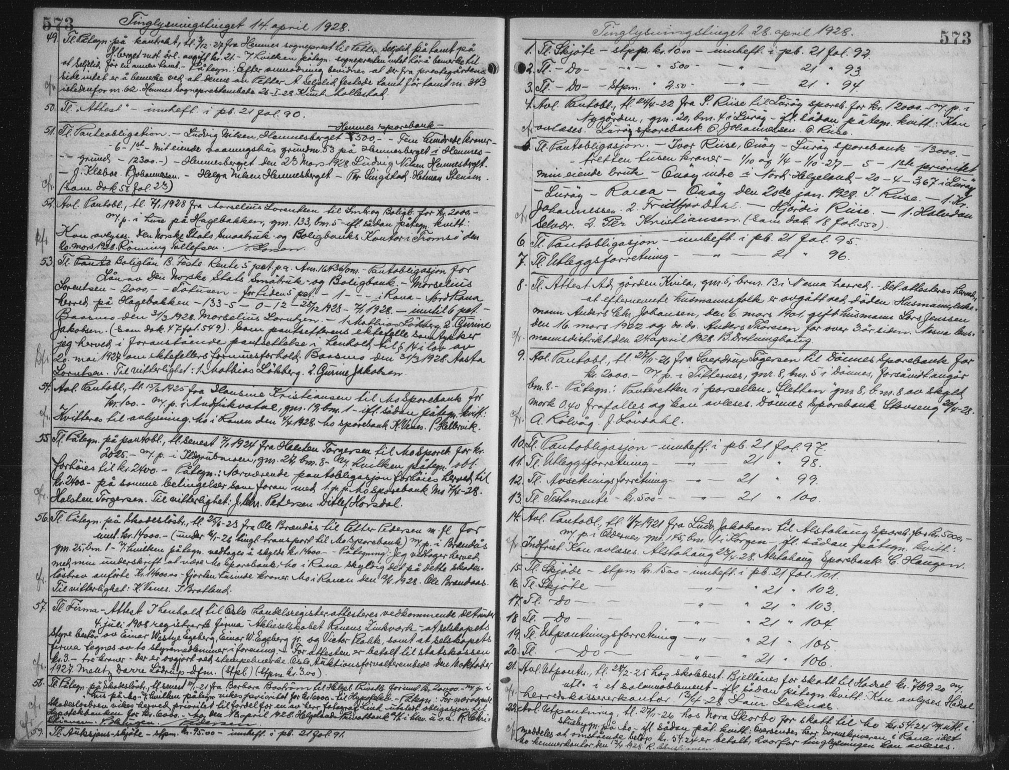 Rana sorenskriveri , AV/SAT-A-1108/1/2/2C/L0018: Mortgage book no. 18, 1923-1928, p. 573, Deed date: 28.04.1928