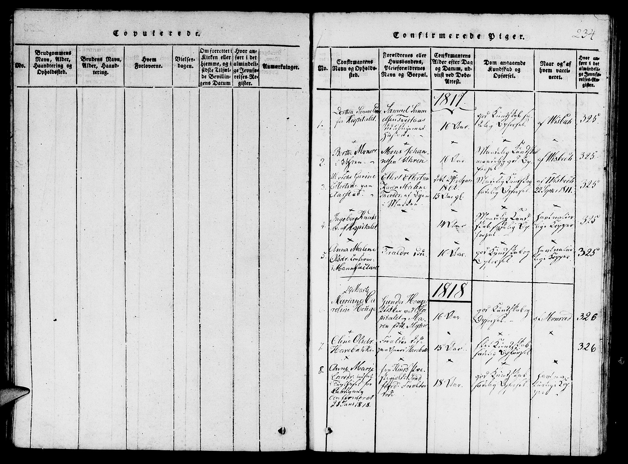 St. Jørgens hospital og Årstad sokneprestembete, AV/SAB-A-99934: Parish register (copy) no. A 1, 1816-1843, p. 234