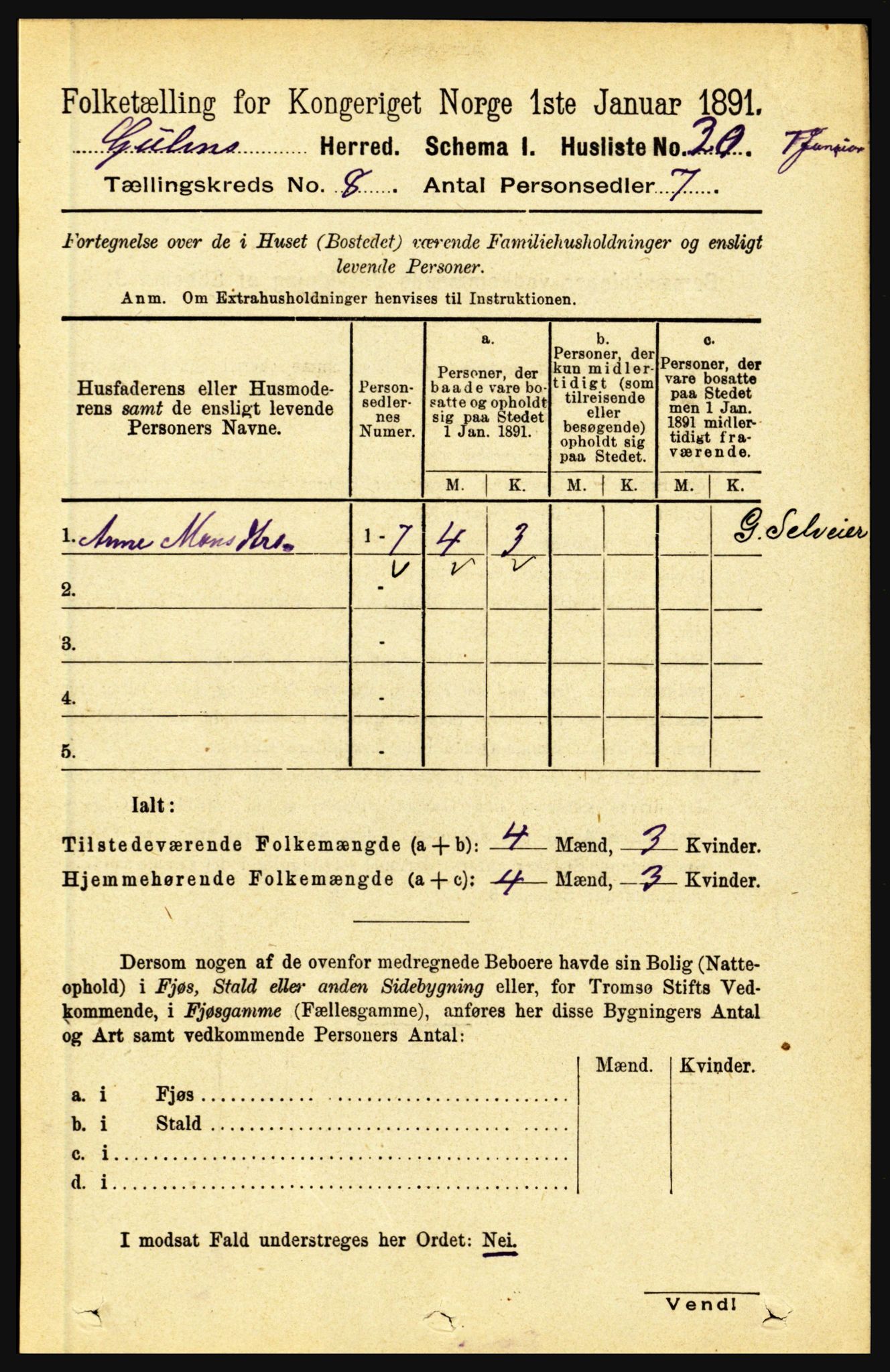 RA, 1891 census for 1411 Gulen, 1891, p. 2436