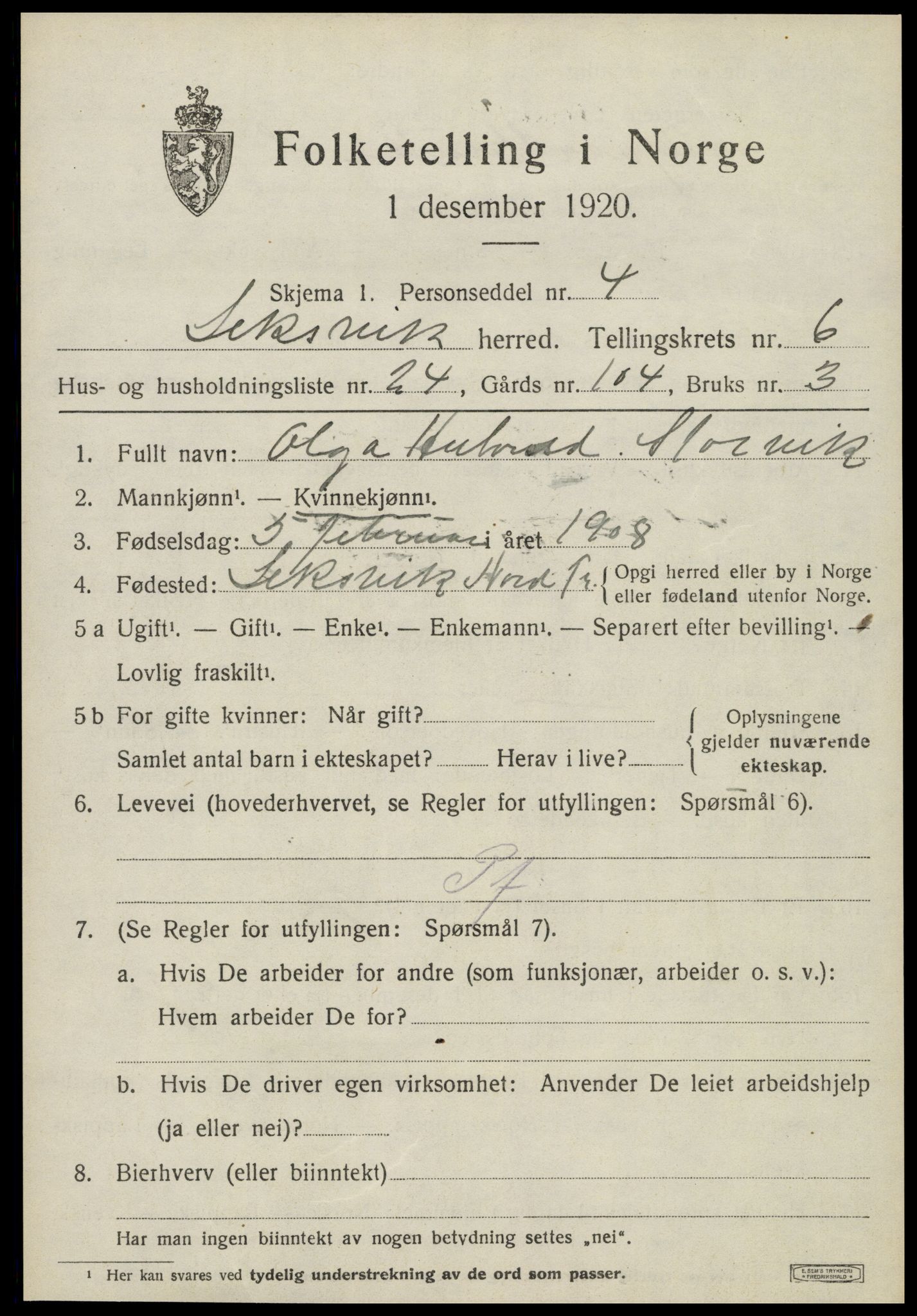 SAT, 1920 census for Leksvik, 1920, p. 5726