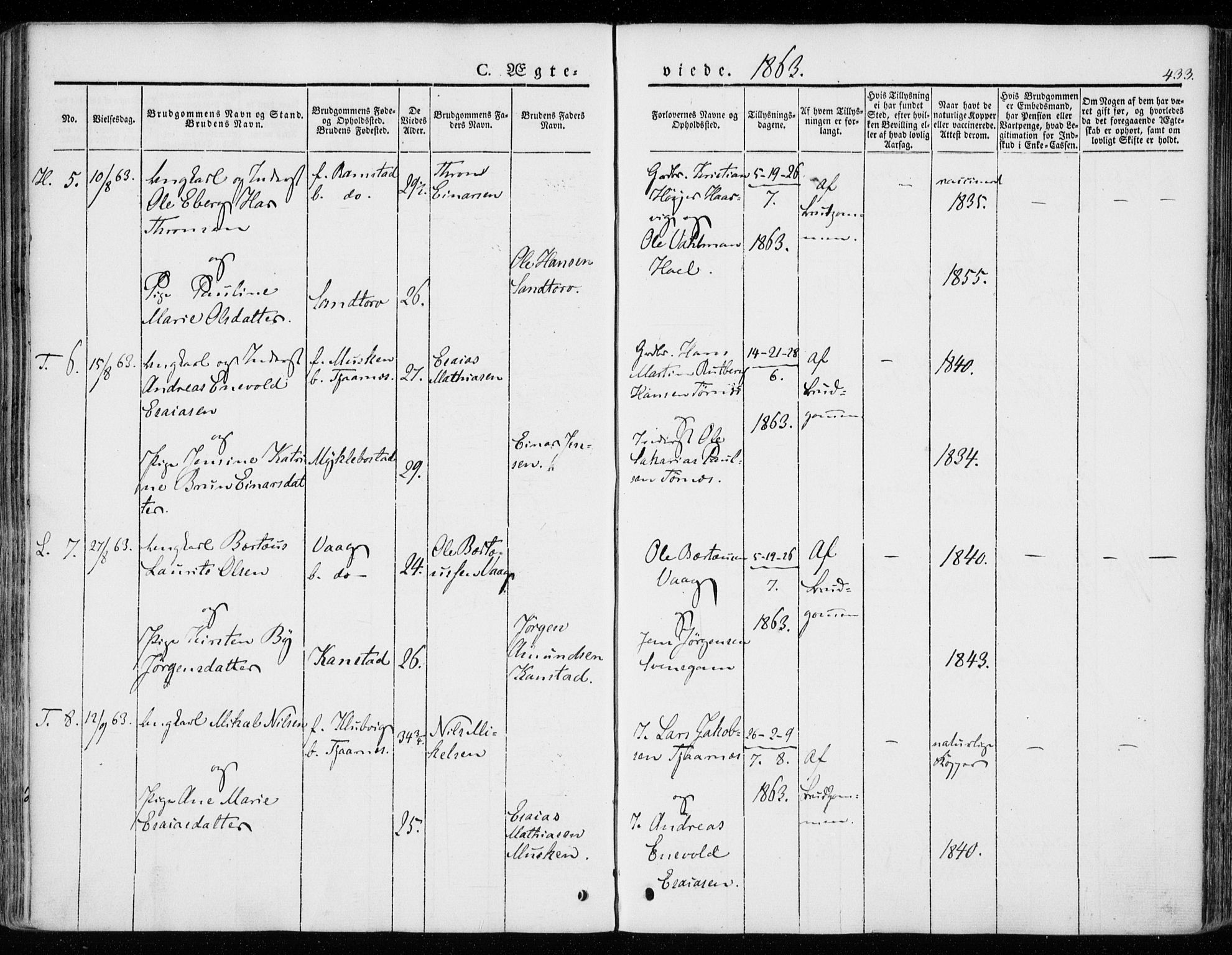 Ministerialprotokoller, klokkerbøker og fødselsregistre - Nordland, AV/SAT-A-1459/872/L1033: Parish register (official) no. 872A08, 1840-1863, p. 433