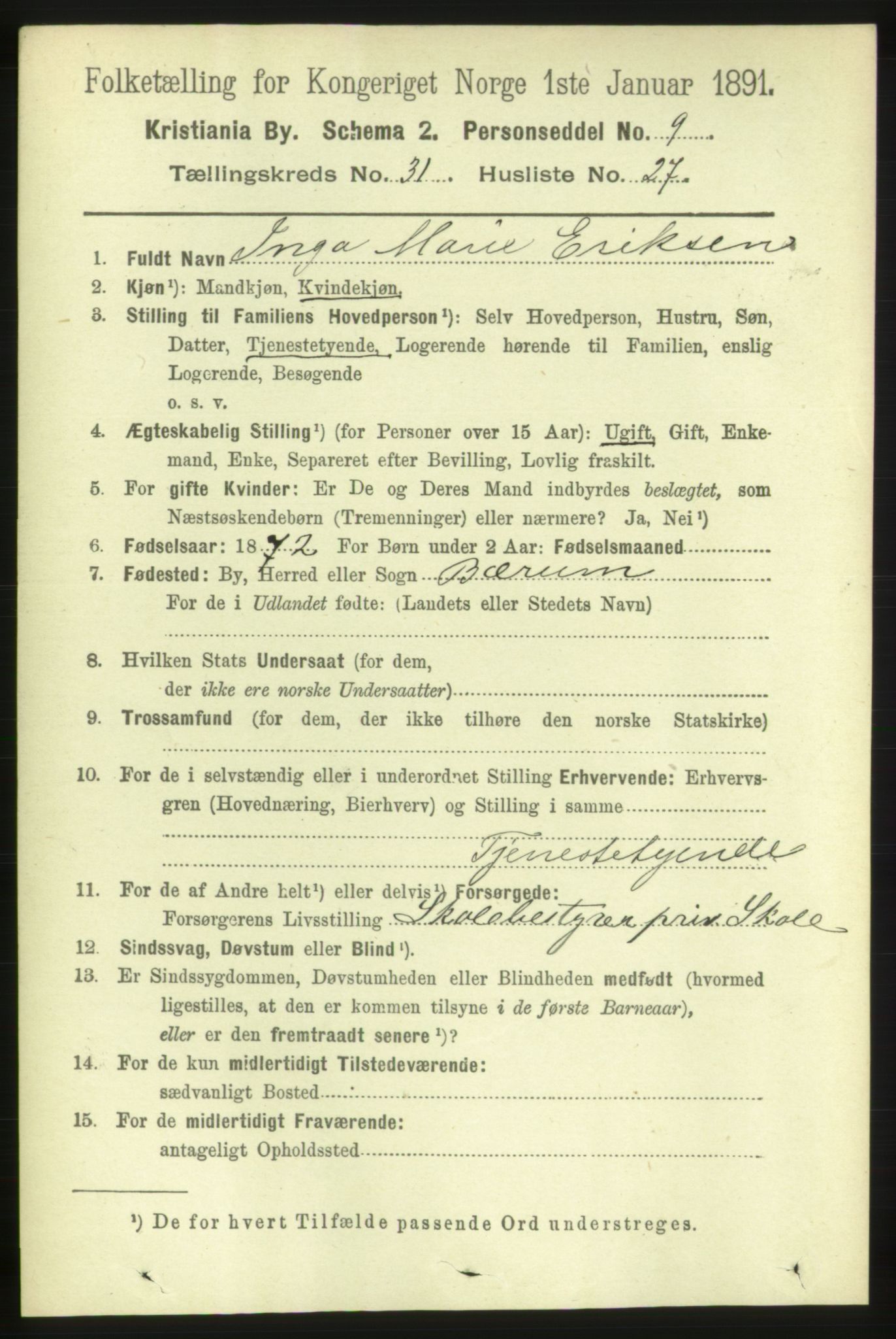 RA, 1891 census for 0301 Kristiania, 1891, p. 16763