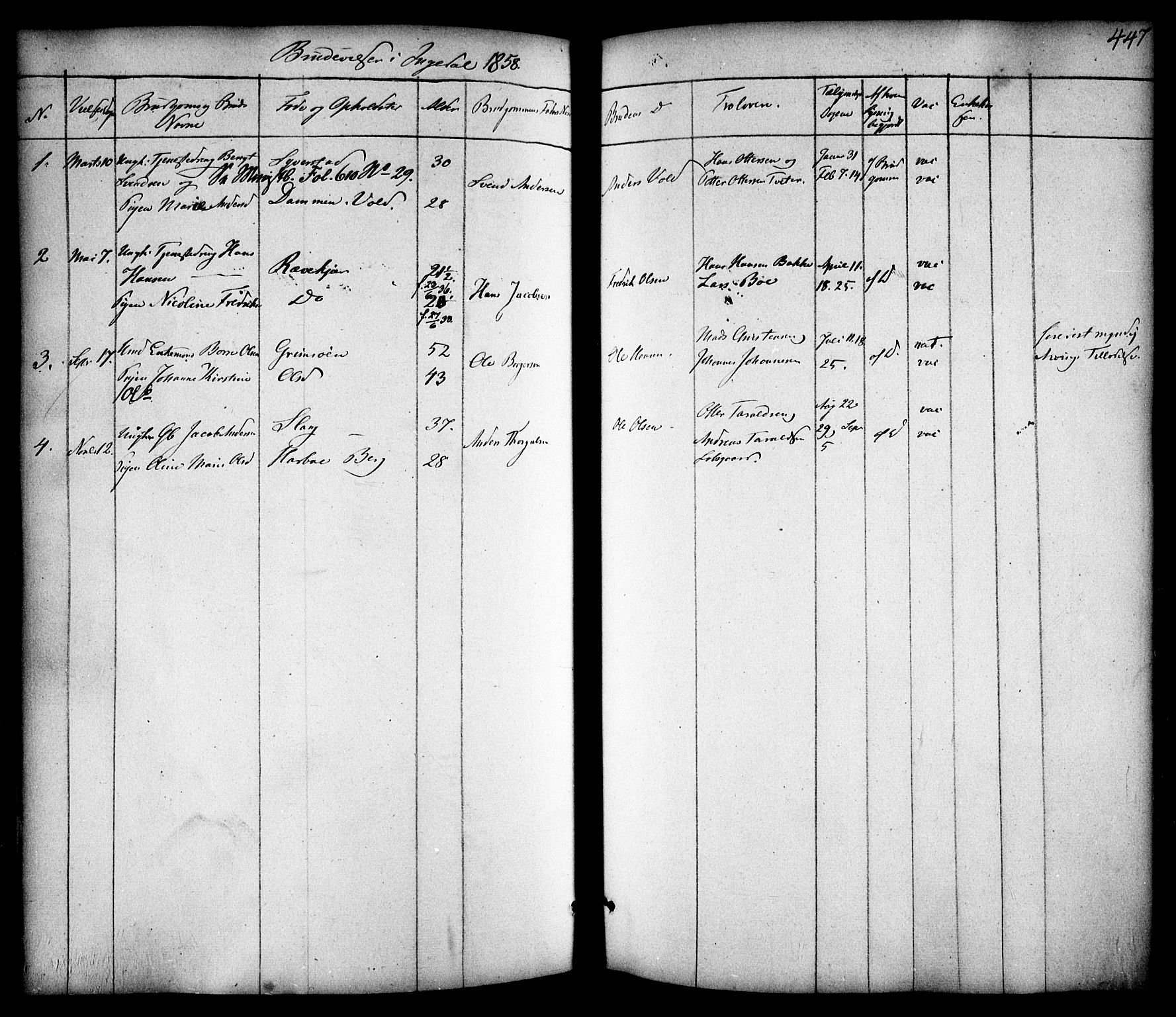 Skjeberg prestekontor Kirkebøker, AV/SAO-A-10923/F/Fa/L0006: Parish register (official) no. I 6, 1846-1858, p. 447