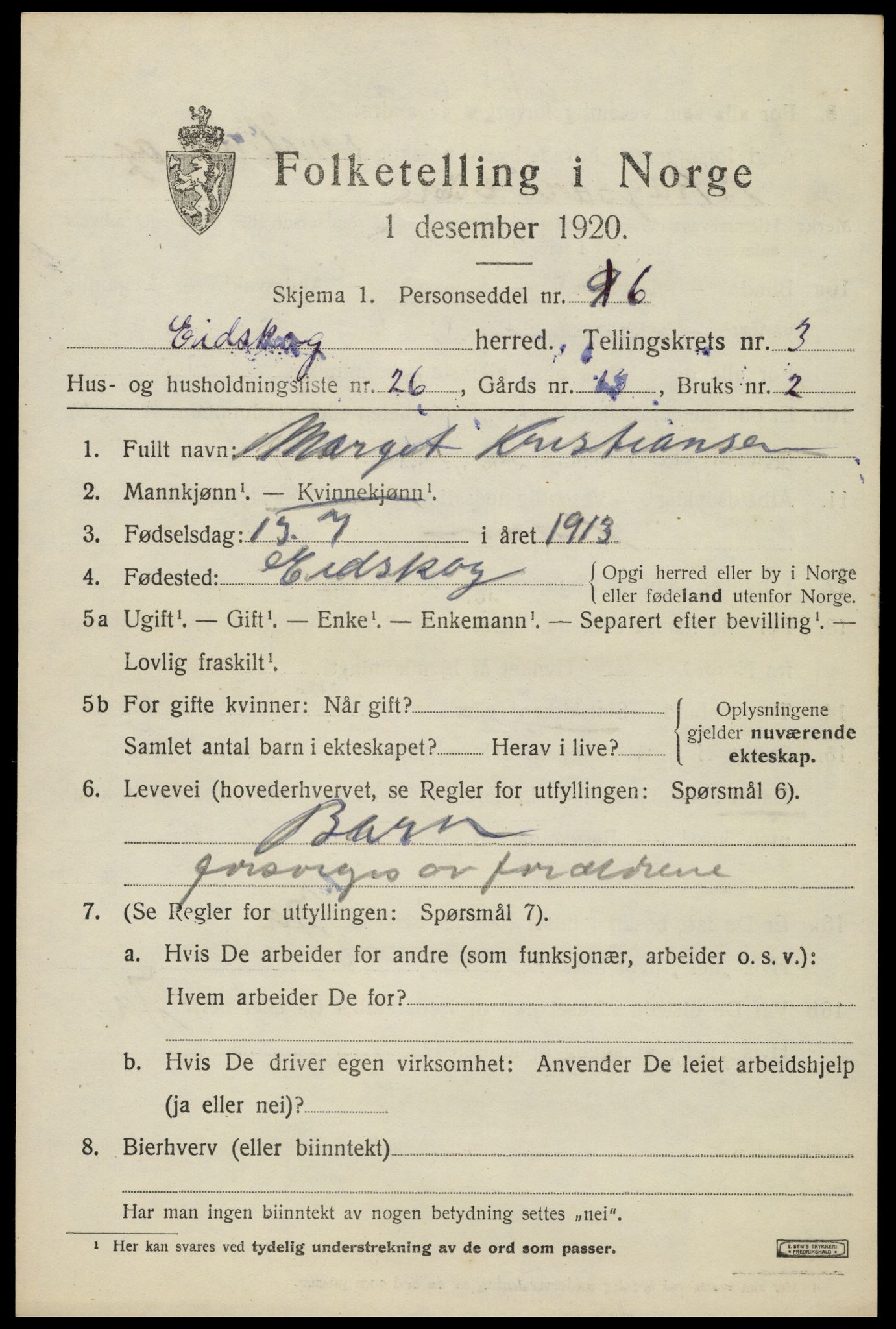 SAH, 1920 census for Eidskog, 1920, p. 4345