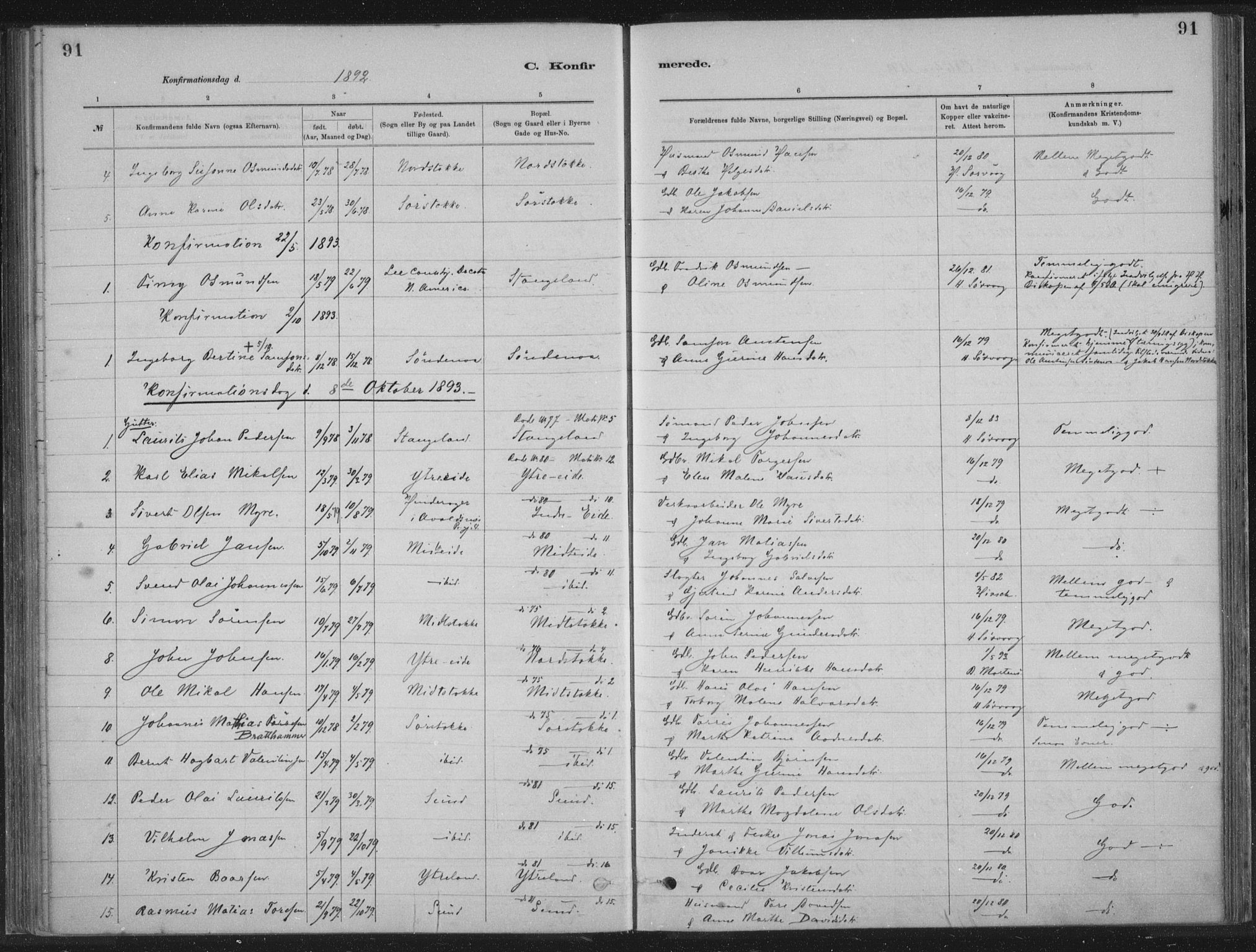 Kopervik sokneprestkontor, SAST/A-101850/H/Ha/Haa/L0002: Parish register (official) no. A 2, 1880-1912, p. 91