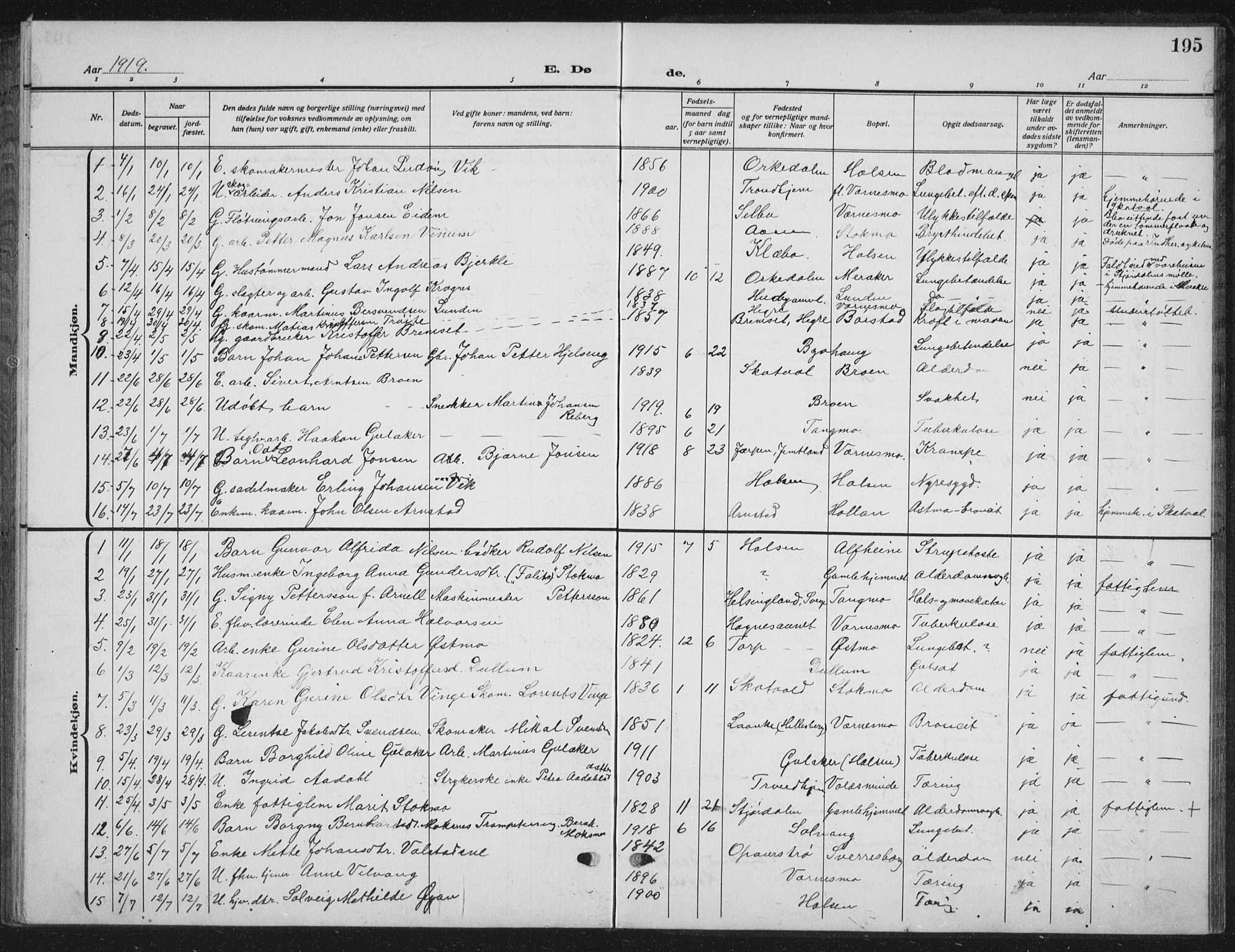 Ministerialprotokoller, klokkerbøker og fødselsregistre - Nord-Trøndelag, SAT/A-1458/709/L0088: Parish register (copy) no. 709C02, 1914-1934, p. 195