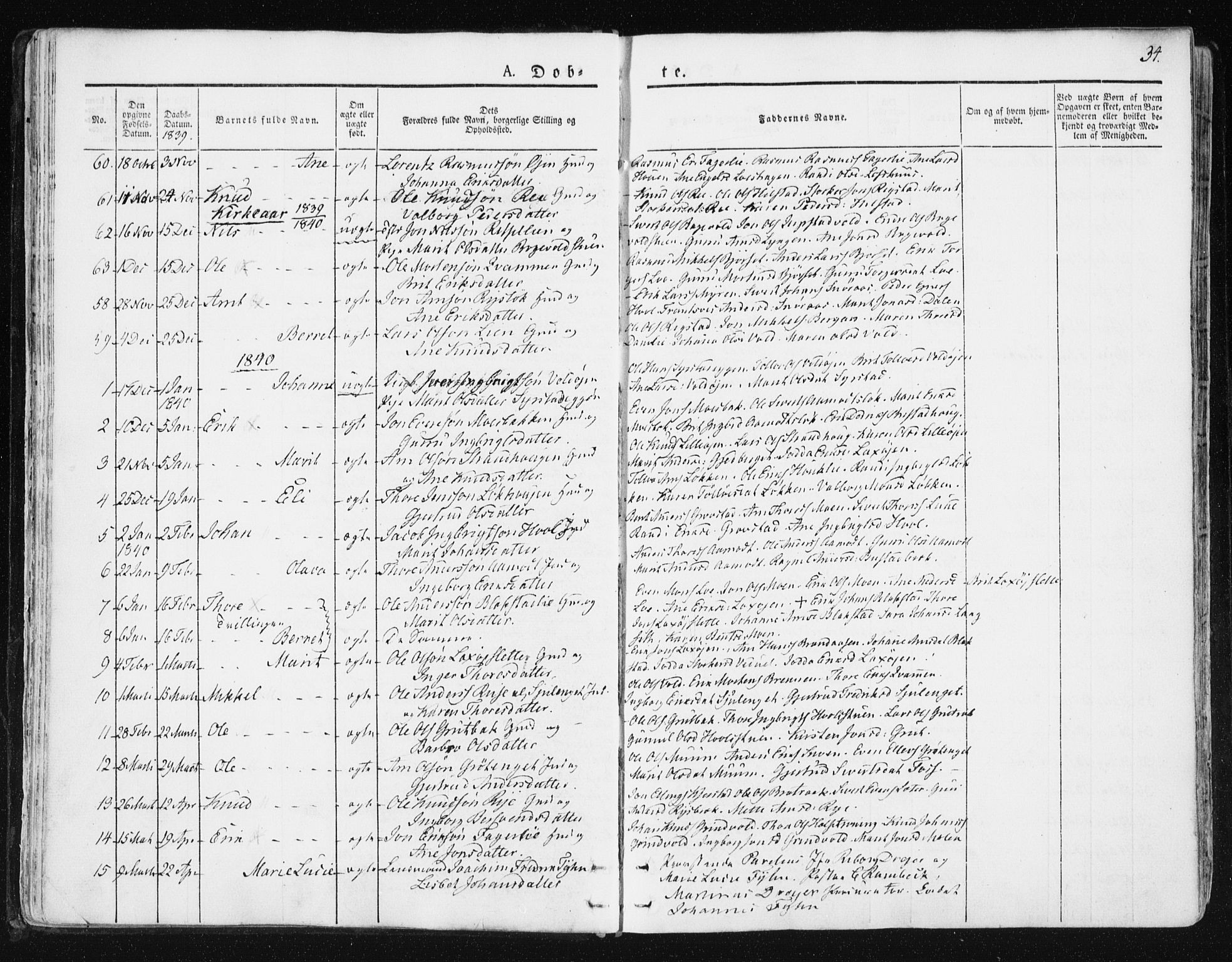 Ministerialprotokoller, klokkerbøker og fødselsregistre - Sør-Trøndelag, SAT/A-1456/672/L0855: Parish register (official) no. 672A07, 1829-1860, p. 34