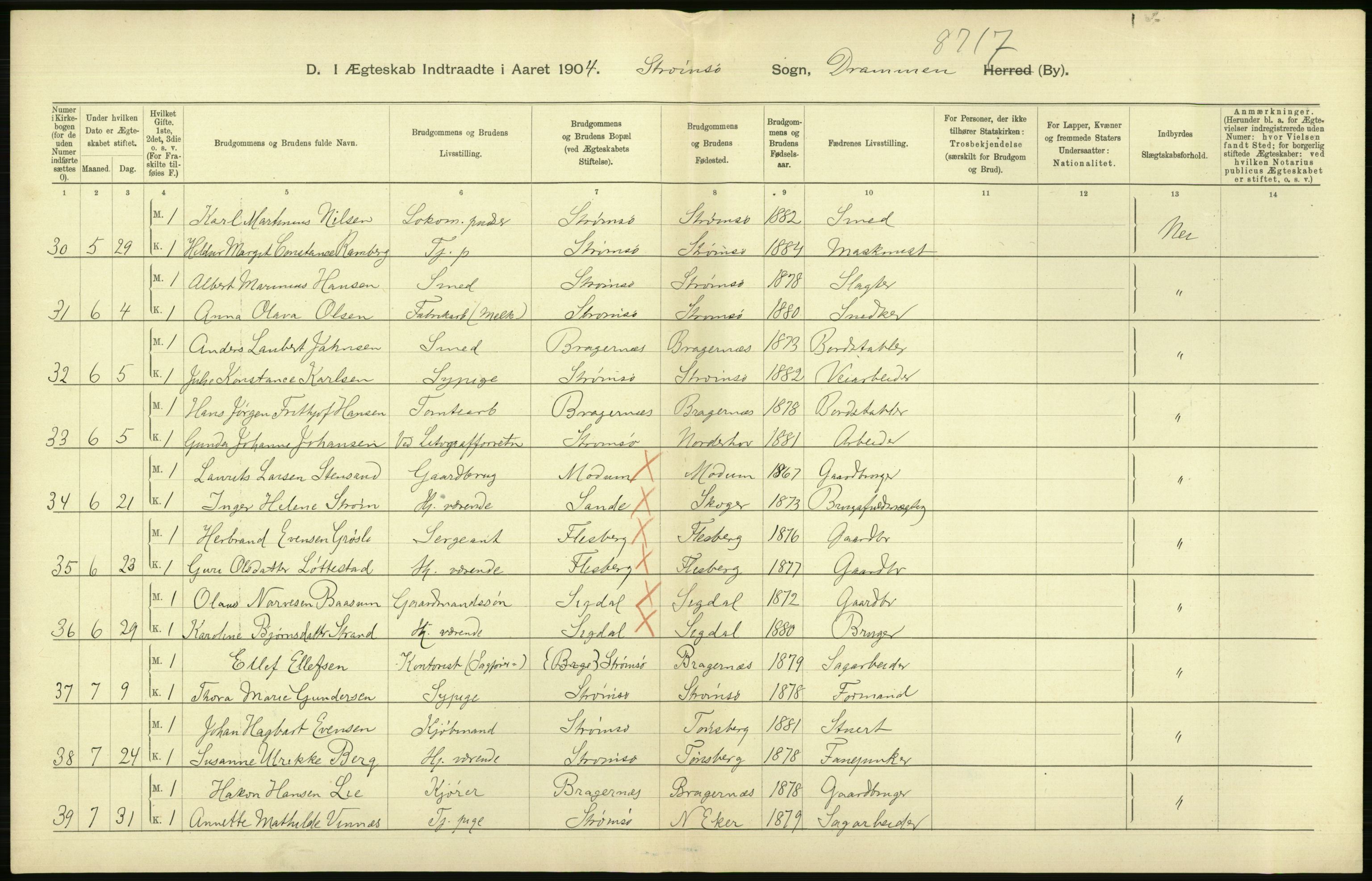 Statistisk sentralbyrå, Sosiodemografiske emner, Befolkning, AV/RA-S-2228/D/Df/Dfa/Dfab/L0007: Buskerud amt: Fødte, gifte, døde, 1904, p. 626