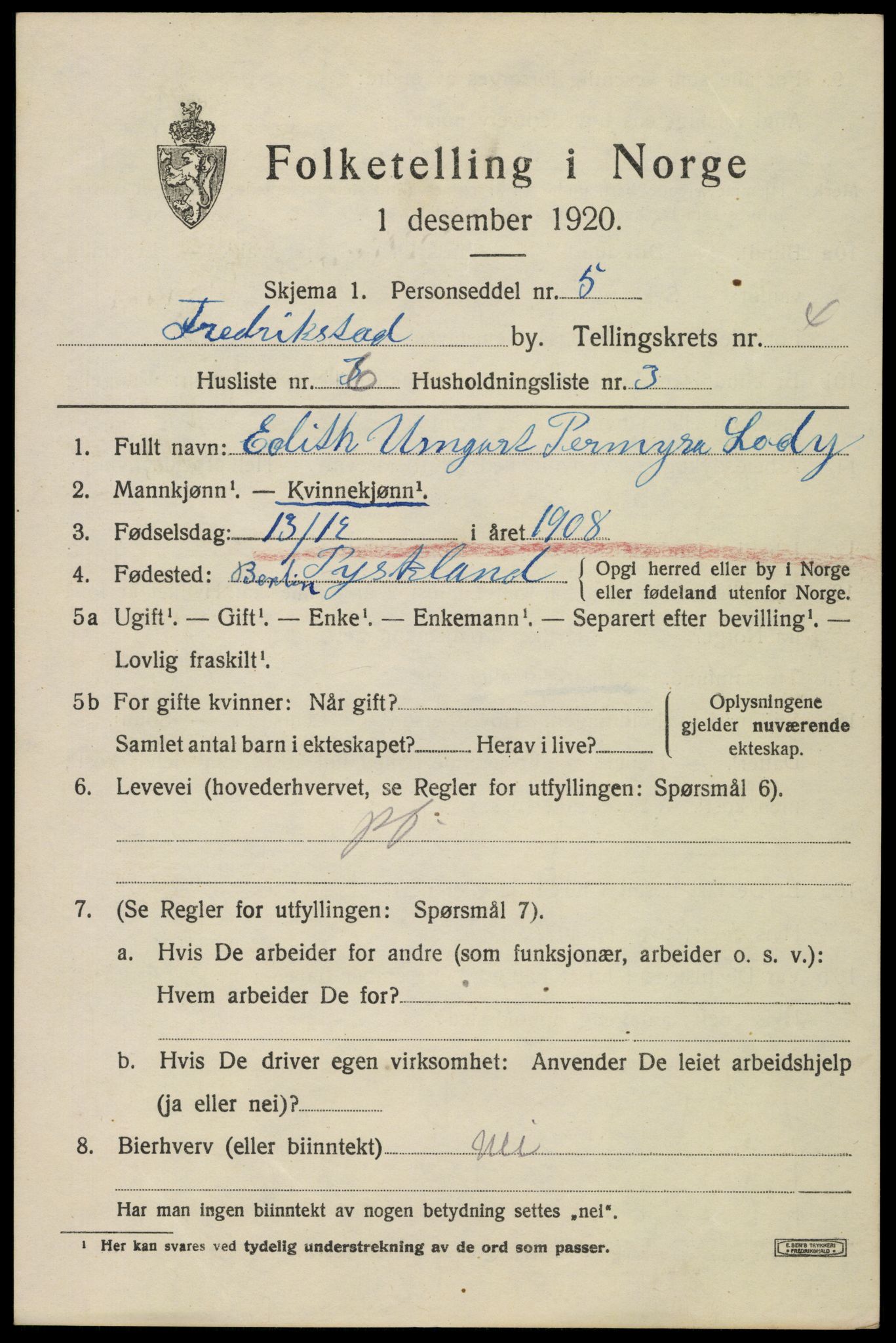 SAO, 1920 census for Fredrikstad, 1920, p. 17037