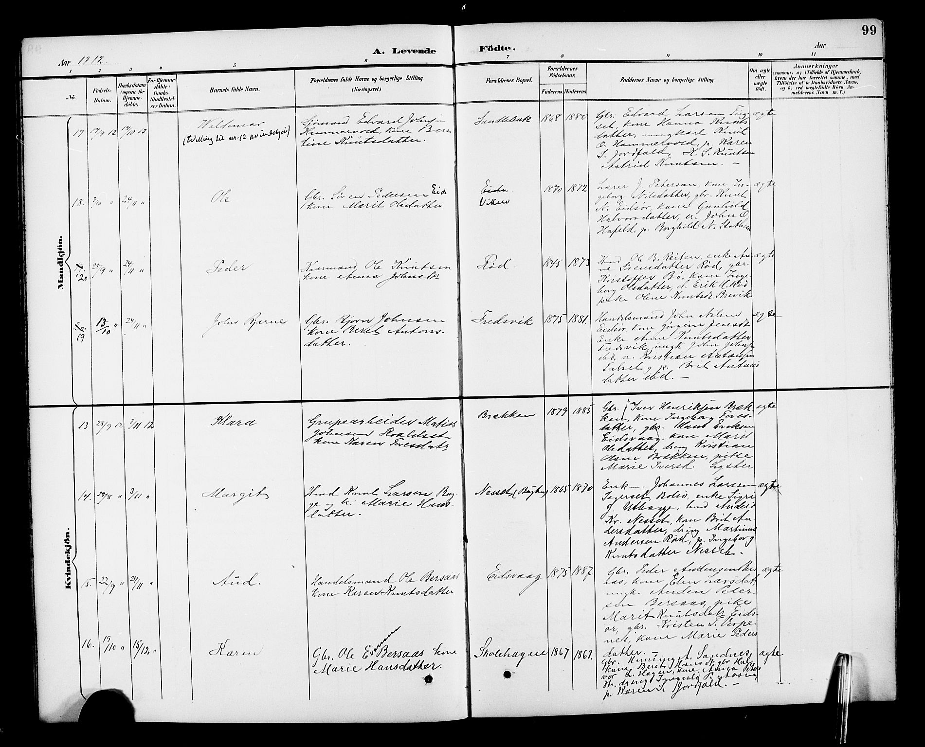 Ministerialprotokoller, klokkerbøker og fødselsregistre - Møre og Romsdal, AV/SAT-A-1454/551/L0632: Parish register (copy) no. 551C04, 1894-1920, p. 99