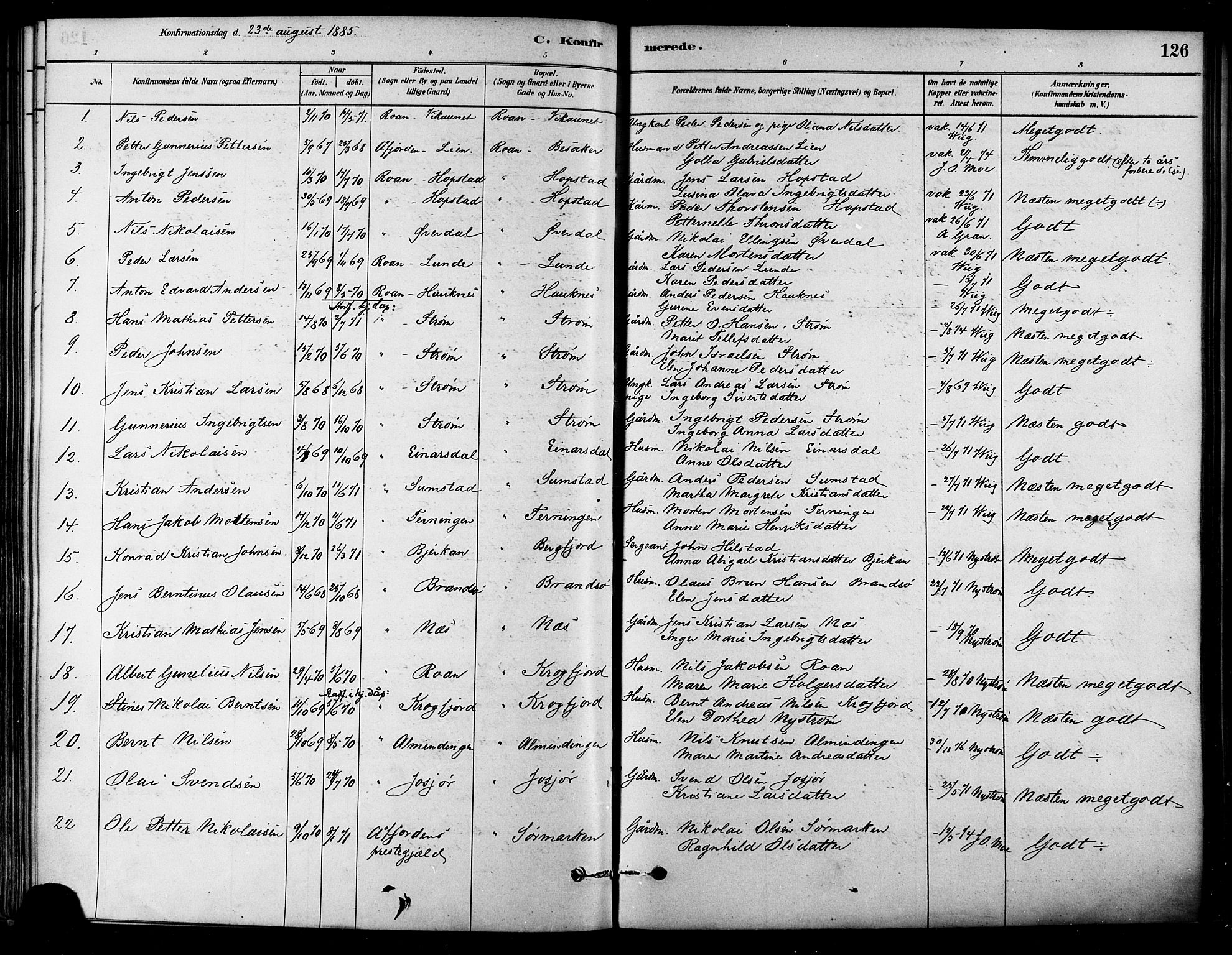 Ministerialprotokoller, klokkerbøker og fødselsregistre - Sør-Trøndelag, SAT/A-1456/657/L0707: Parish register (official) no. 657A08, 1879-1893, p. 126