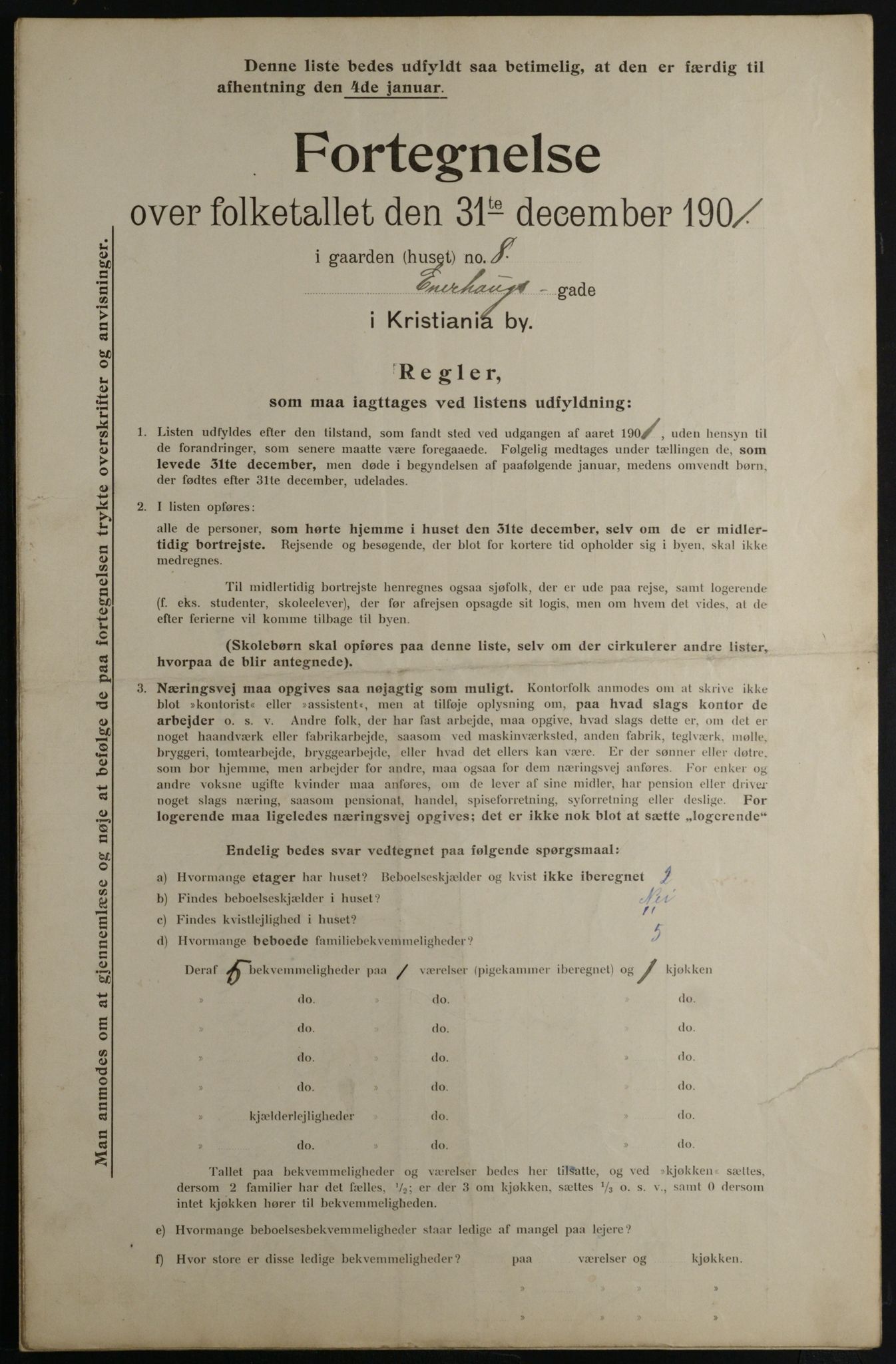 OBA, Municipal Census 1901 for Kristiania, 1901, p. 3461