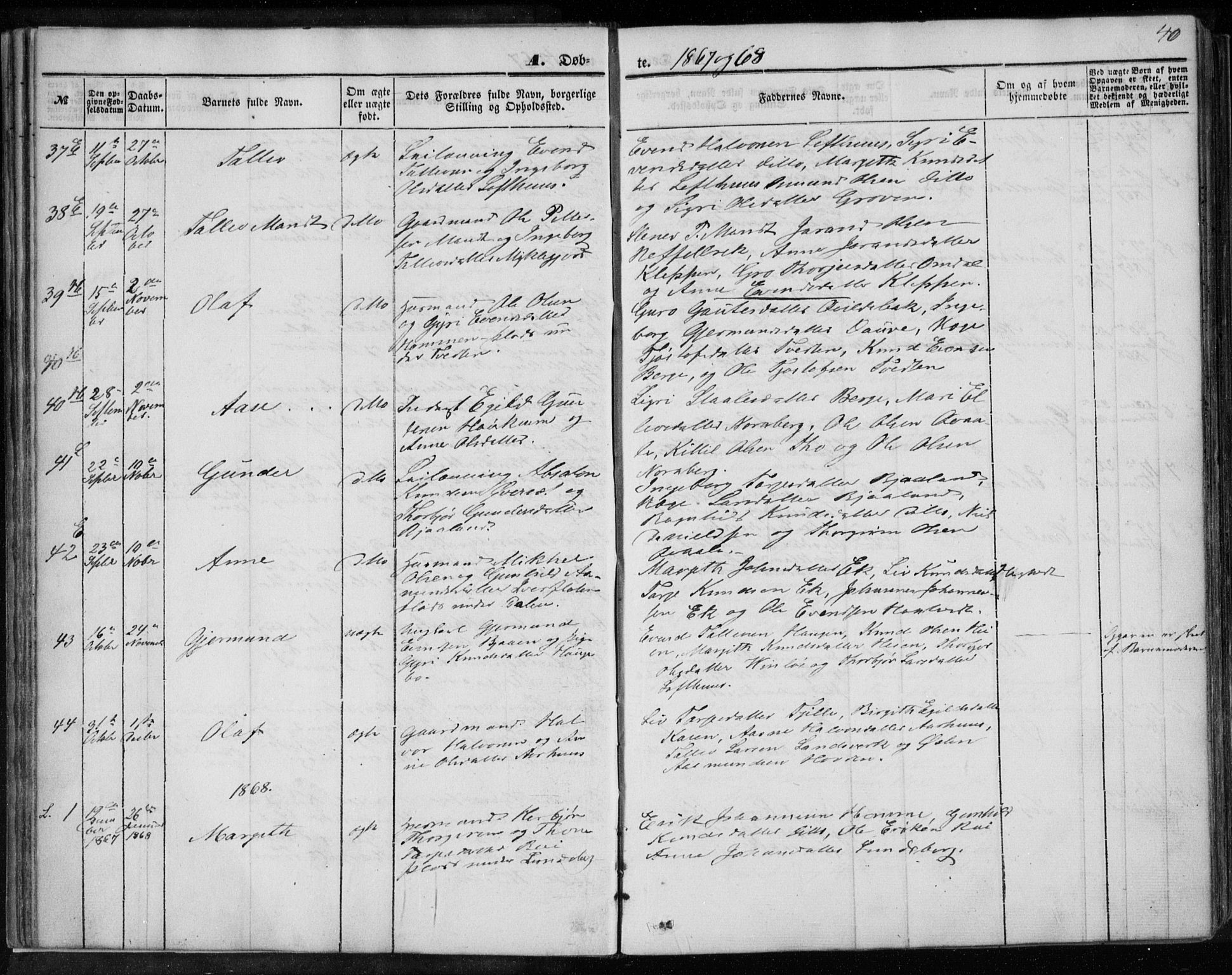 Lårdal kirkebøker, SAKO/A-284/F/Fa/L0006: Parish register (official) no. I 6, 1861-1886, p. 40