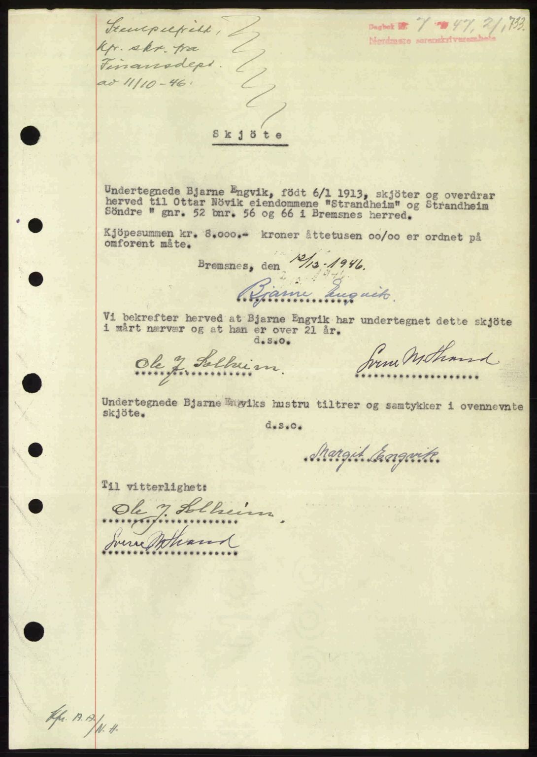 Nordmøre sorenskriveri, AV/SAT-A-4132/1/2/2Ca: Mortgage book no. A103, 1946-1947, Diary no: : 7/1947