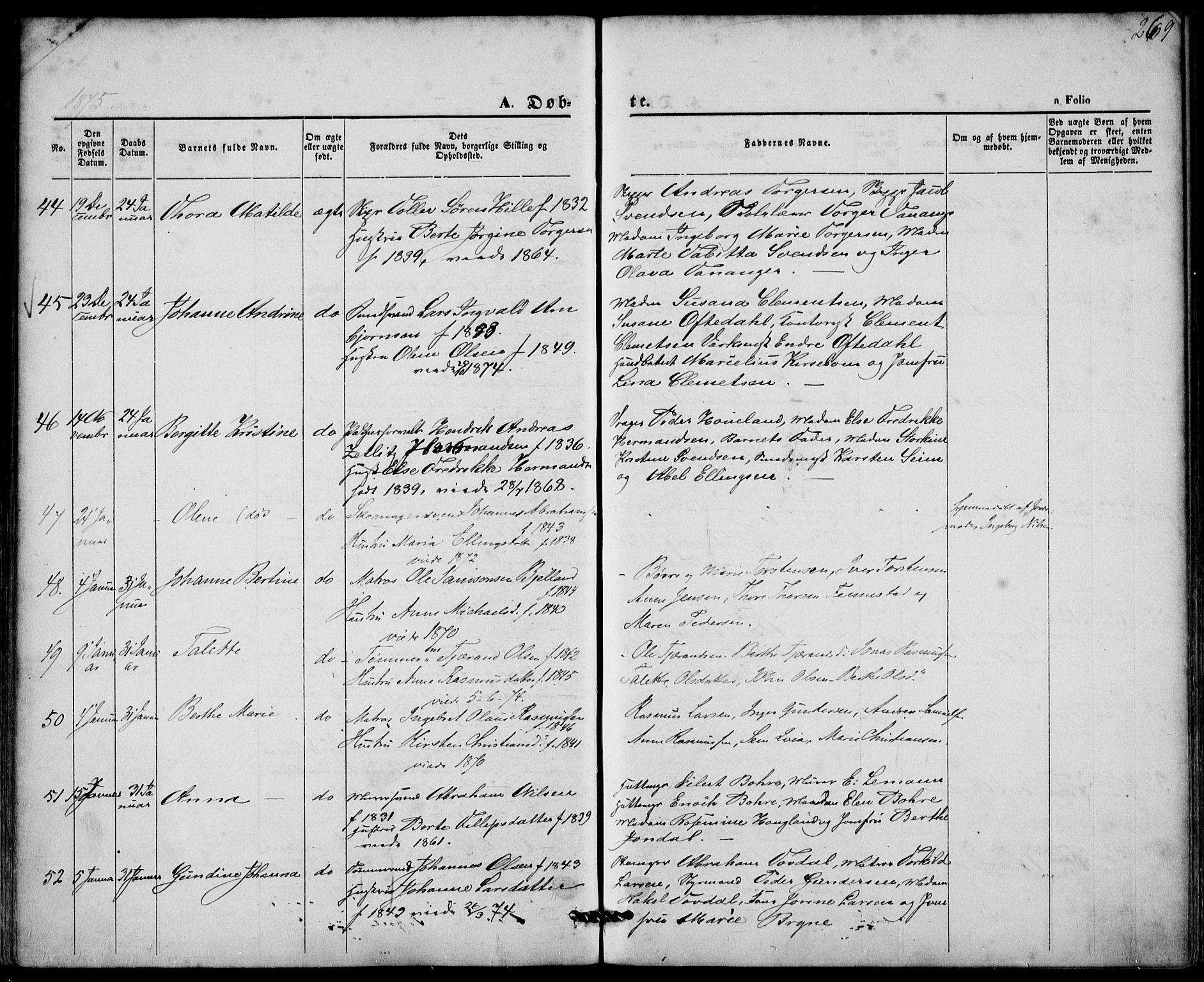 St. Petri sokneprestkontor, AV/SAST-A-101813/001/30/30BA/L0008: Parish register (official) no. A 8, 1868-1876, p. 269