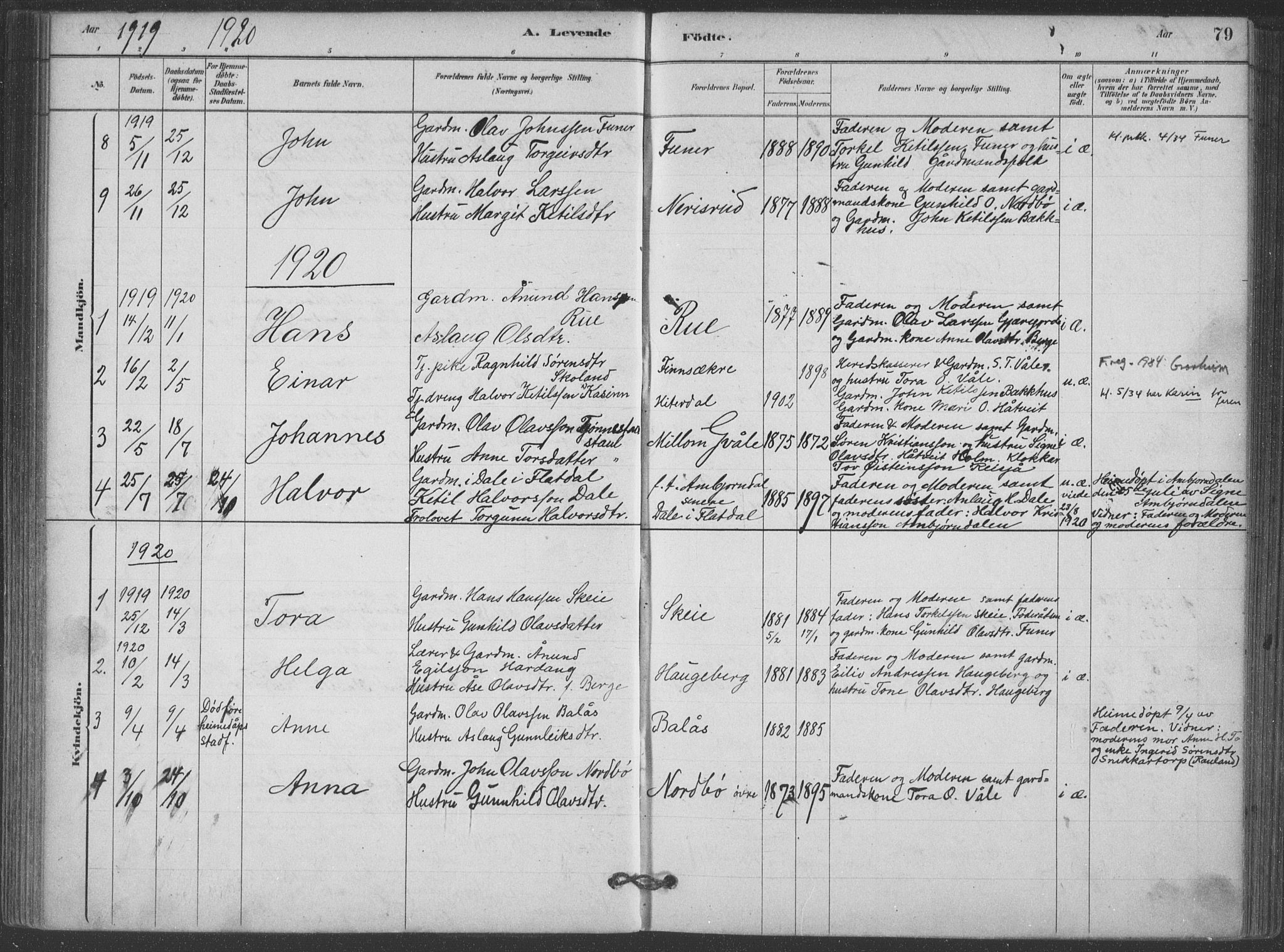 Hjartdal kirkebøker, AV/SAKO-A-270/F/Fa/L0010: Parish register (official) no. I 10, 1880-1929, p. 79