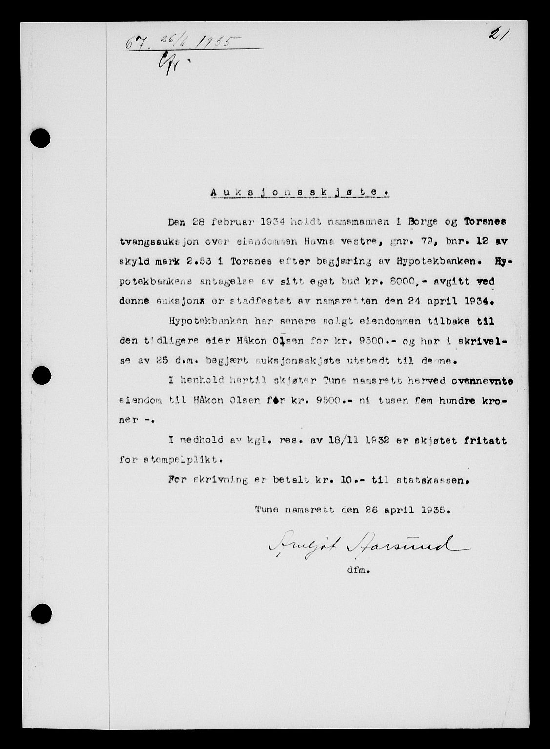 Tune sorenskriveri, SAO/A-10470/G/Gb/Gbb/L0004: Mortgage book no. II 20-24, 1933-1935, Deed date: 26.04.1935
