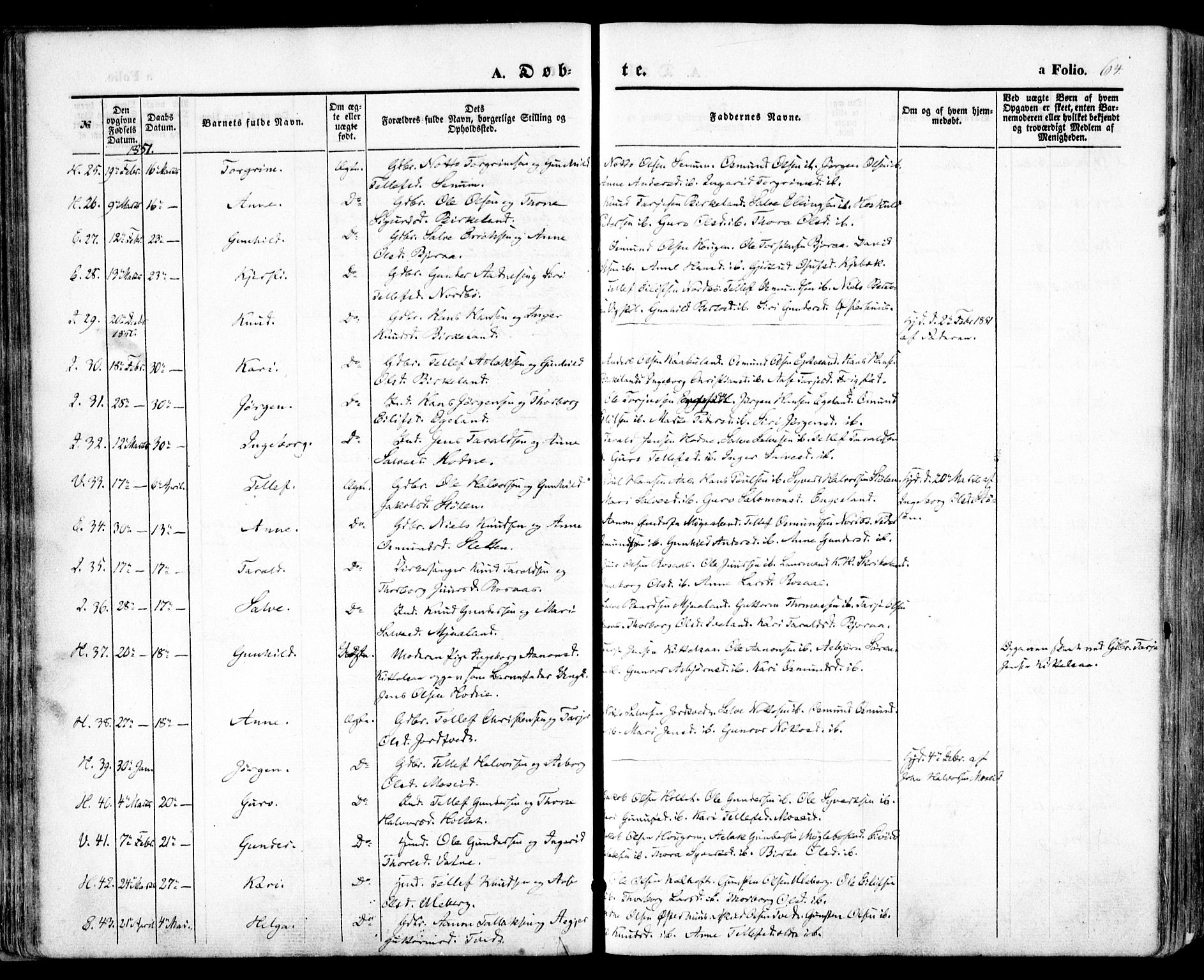 Evje sokneprestkontor, SAK/1111-0008/F/Fa/Faa/L0005: Parish register (official) no. A 5, 1843-1865, p. 64
