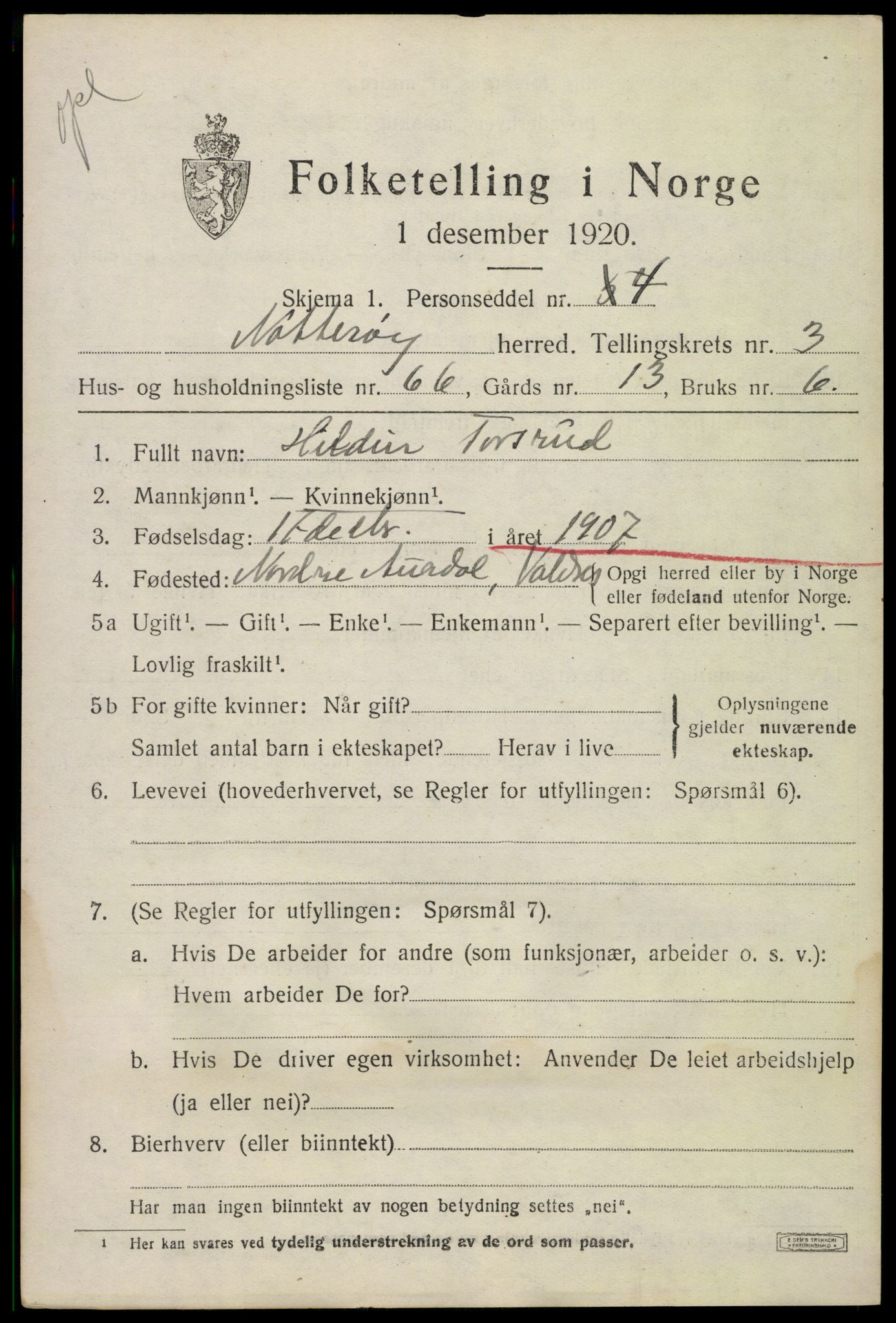 SAKO, 1920 census for Nøtterøy, 1920, p. 6253