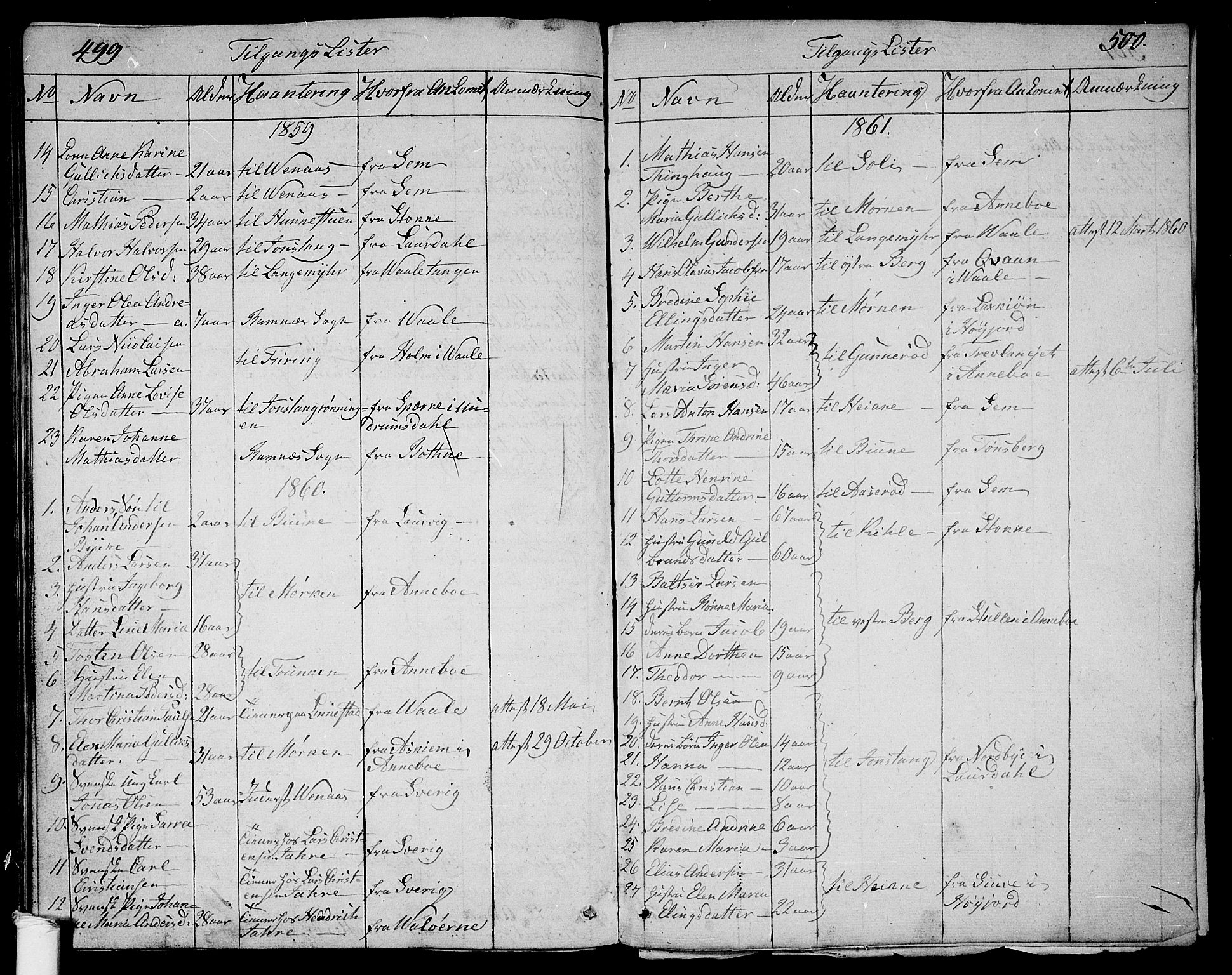 Ramnes kirkebøker, SAKO/A-314/G/Ga/L0002: Parish register (copy) no. I 2, 1848-1870, p. 499-500