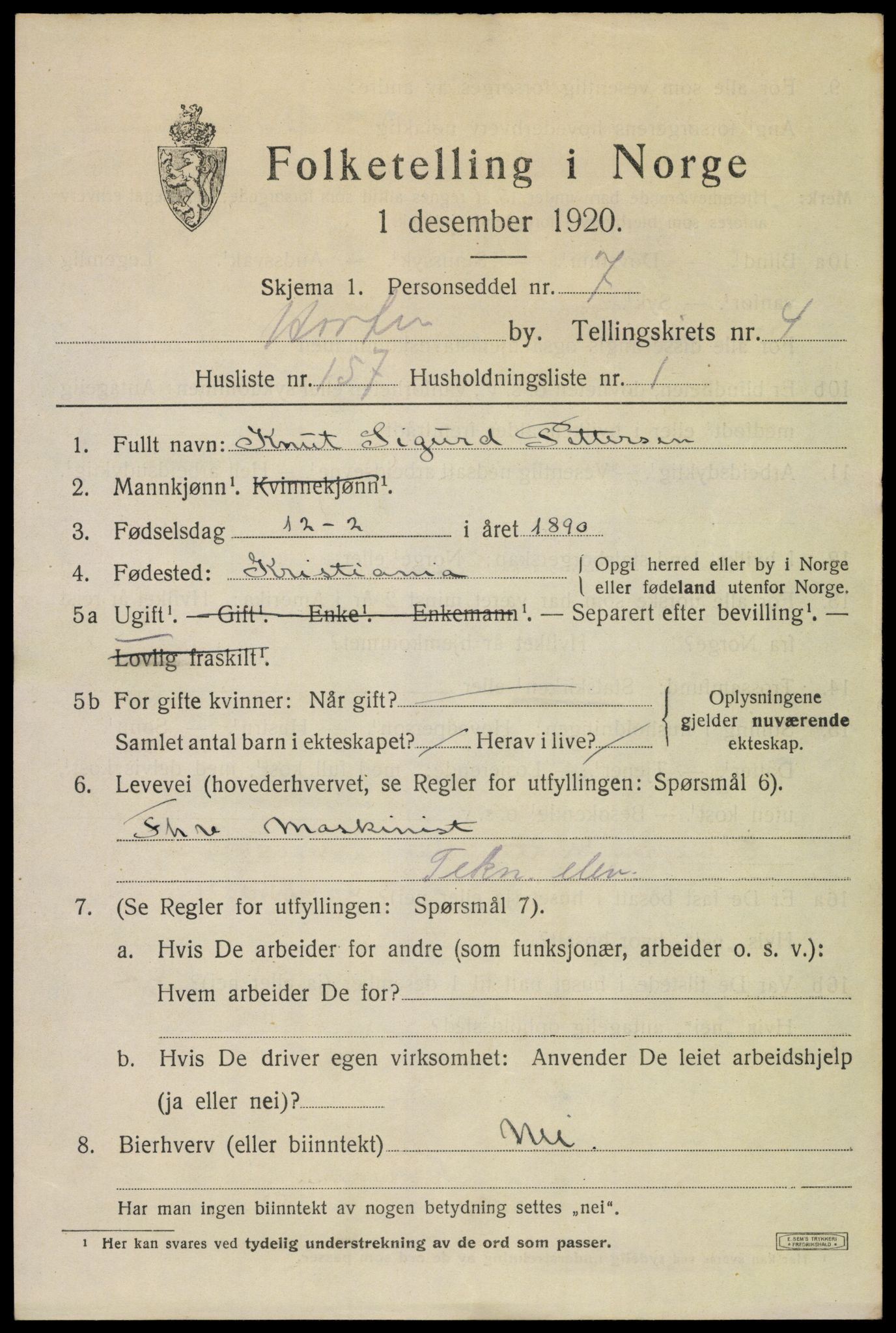 SAKO, 1920 census for Horten, 1920, p. 19309