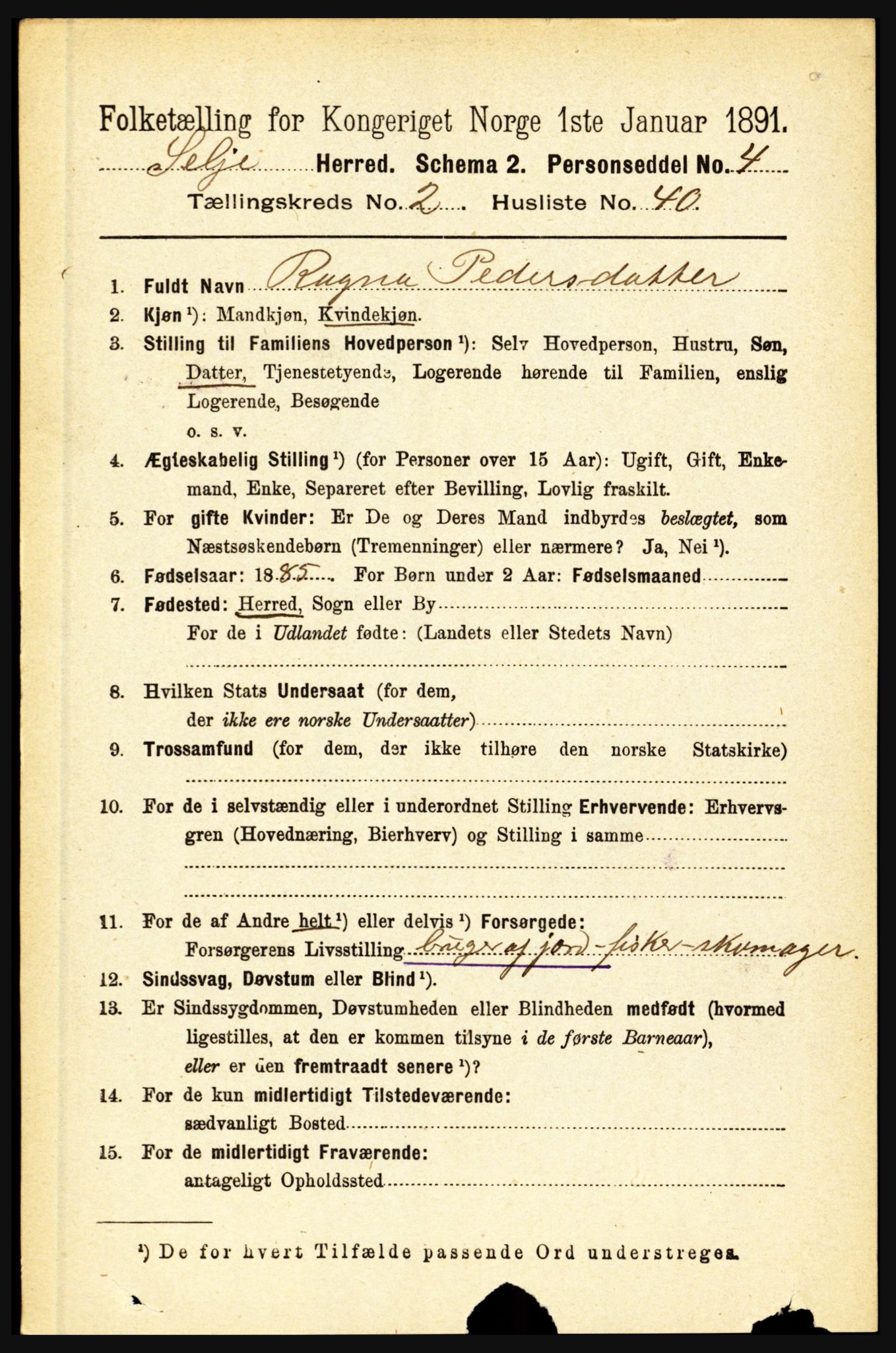 RA, 1891 census for 1441 Selje, 1891, p. 583