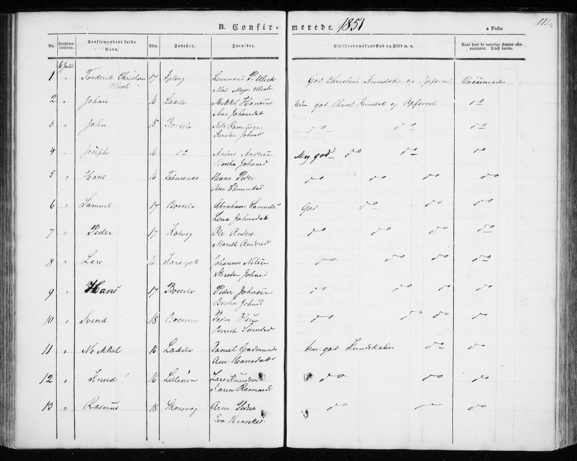 Kistrand/Porsanger sokneprestembete, SATØ/S-1351/H/Ha/L0004.kirke: Parish register (official) no. 4, 1843-1860, p. 112