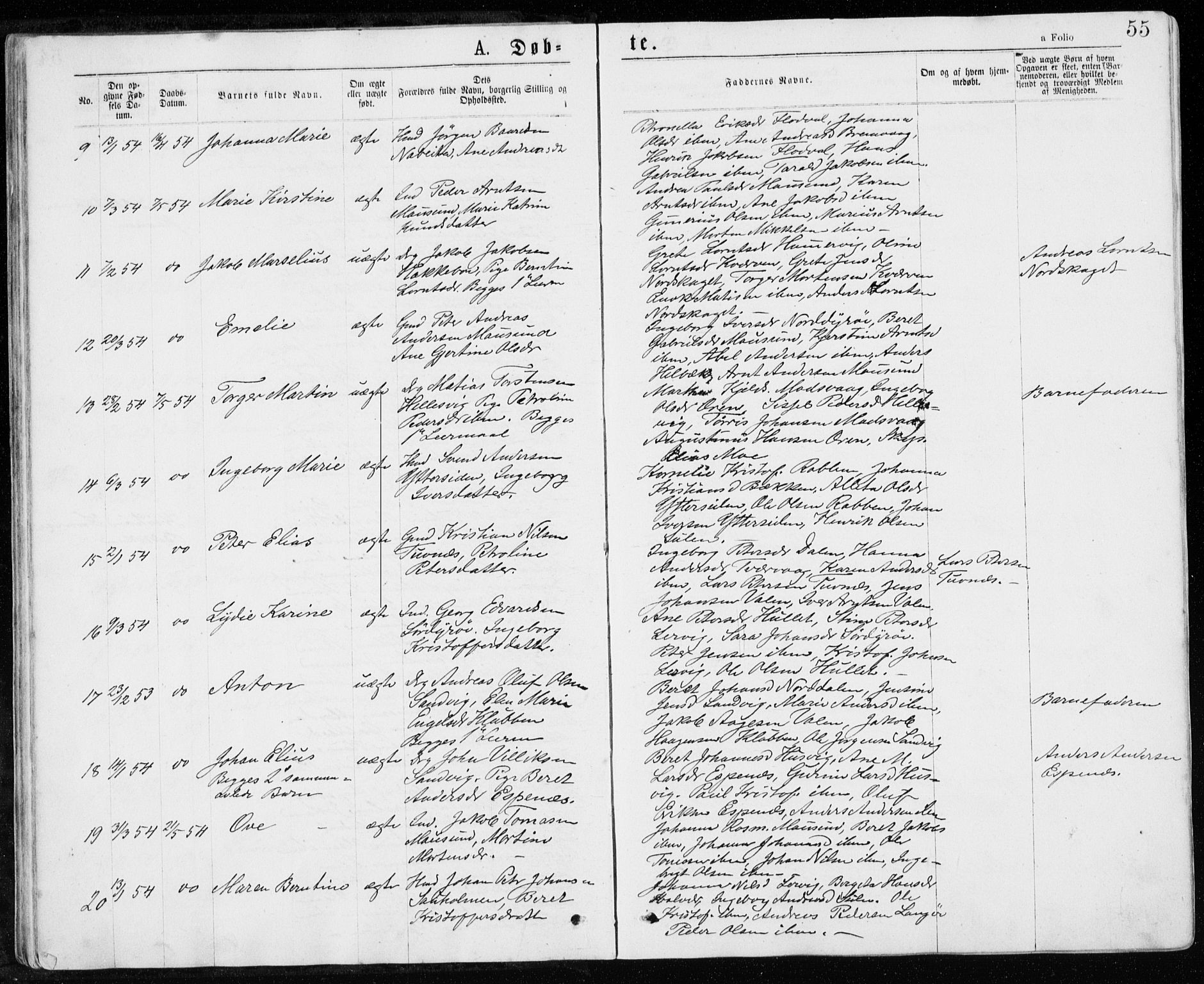 Ministerialprotokoller, klokkerbøker og fødselsregistre - Sør-Trøndelag, SAT/A-1456/640/L0576: Parish register (official) no. 640A01, 1846-1876, p. 55