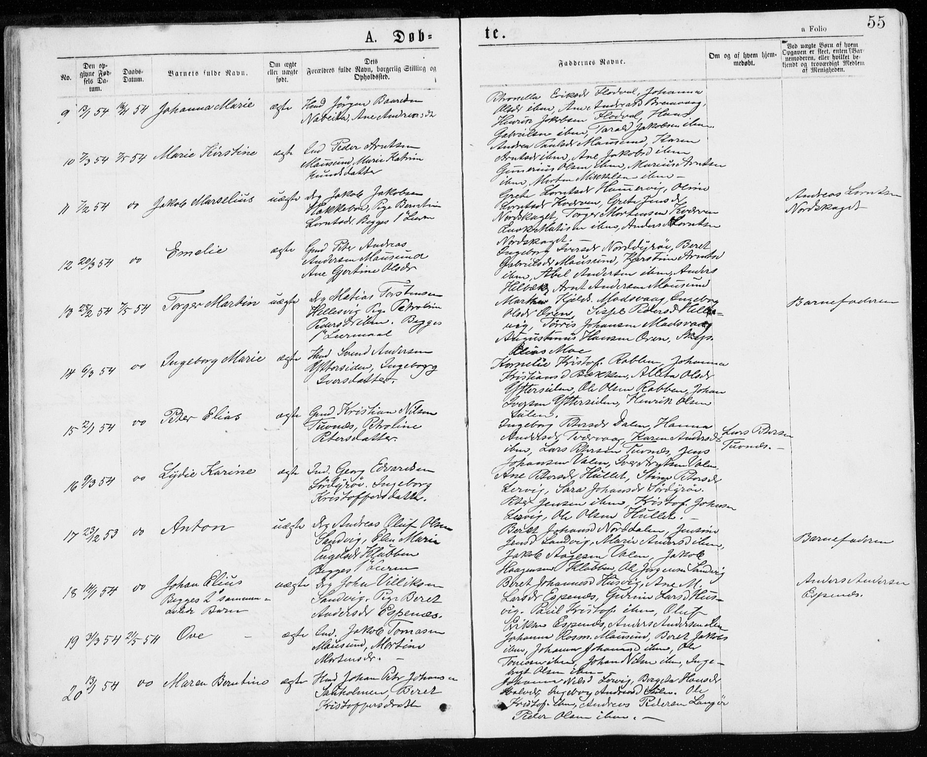 Ministerialprotokoller, klokkerbøker og fødselsregistre - Sør-Trøndelag, AV/SAT-A-1456/640/L0576: Parish register (official) no. 640A01, 1846-1876, p. 55