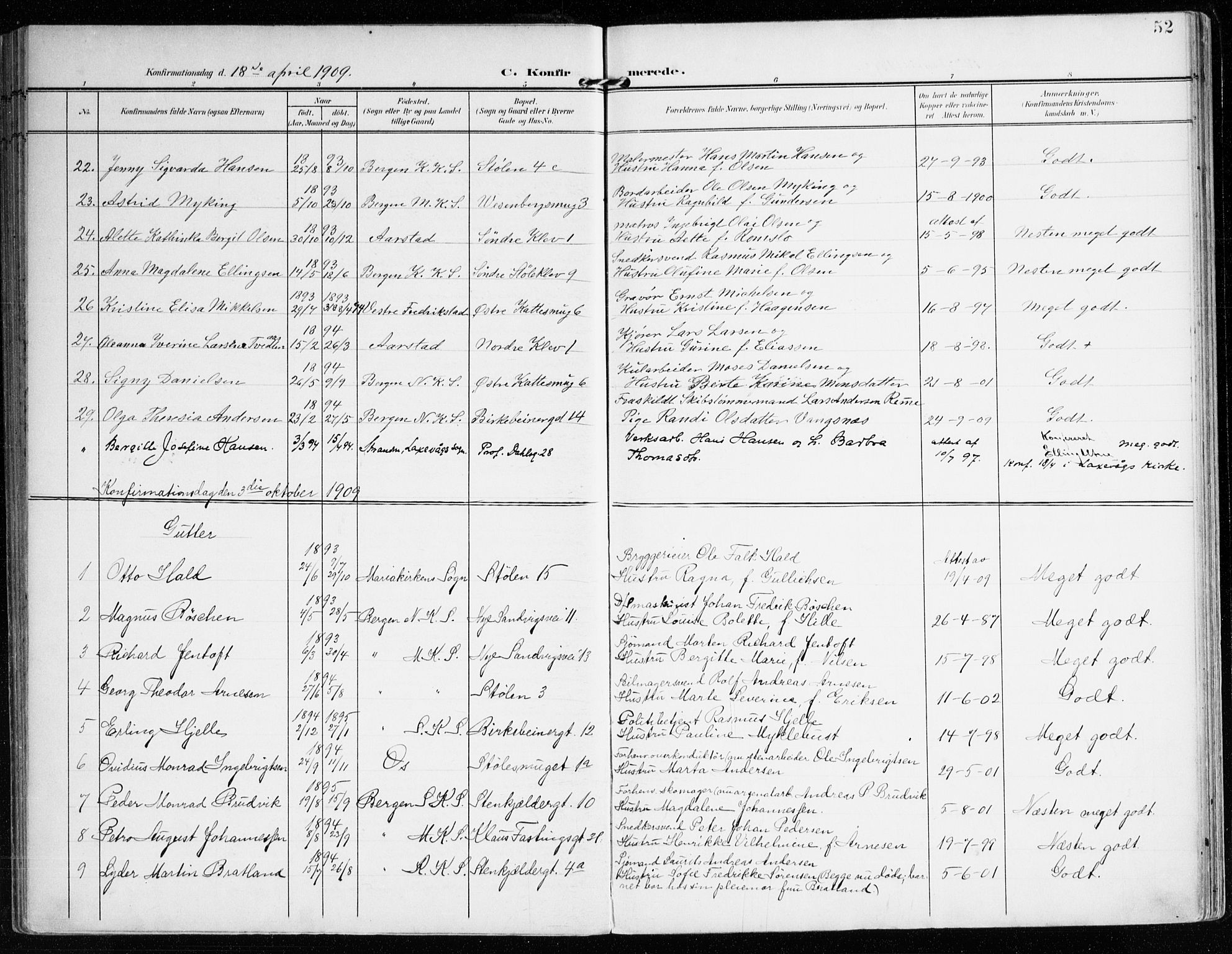 Mariakirken Sokneprestembete, AV/SAB-A-76901/H/Haa/L0014: Parish register (official) no. C 2, 1900-1916, p. 52