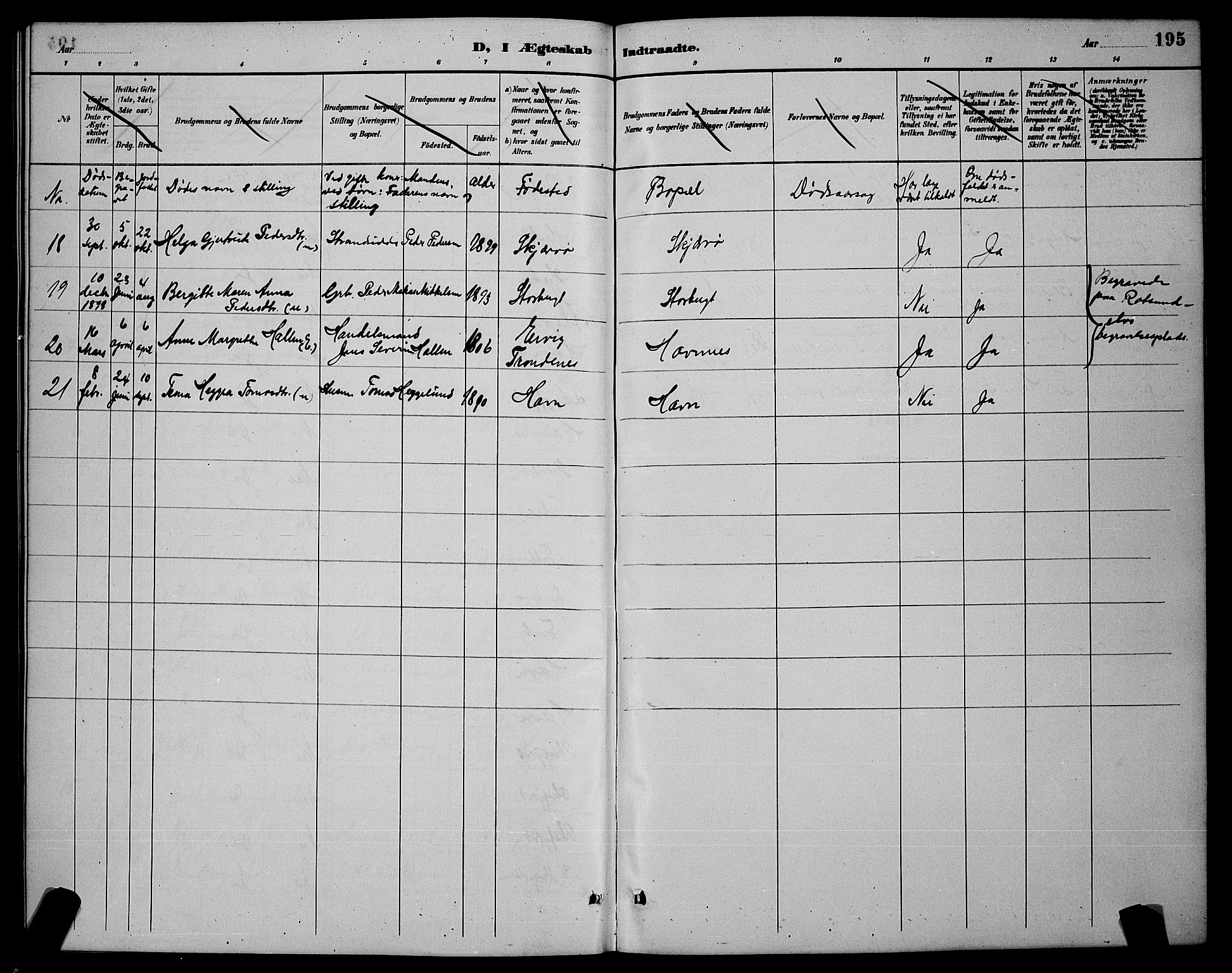Skjervøy sokneprestkontor, AV/SATØ-S-1300/H/Ha/Hab/L0007klokker: Parish register (copy) no. 7, 1889-1899, p. 195